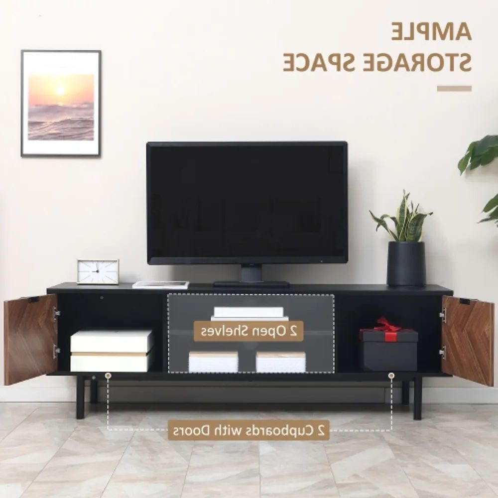 Homcom Modern Tv Stand With Storage For Tvs Up To 50", Media Console With 2  Cupboards And Open Shelves, Tv Unit For Bedroom, Living Room, Black |  Coquitlam Centre Throughout Tv Stands With 2 Doors And 2 Open Shelves (View 14 of 20)