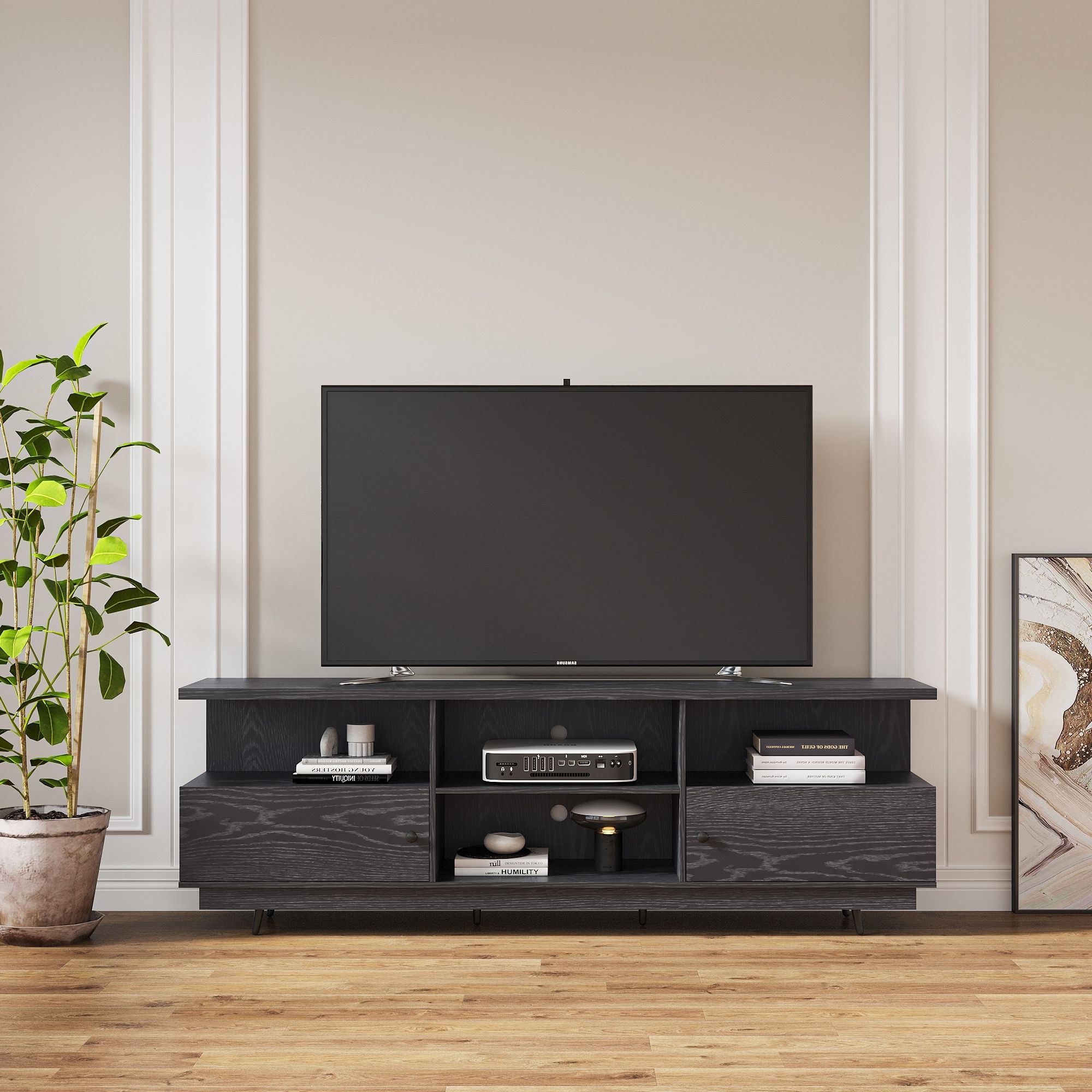 Modern Tv Stand With 2 Doors And 4 Open Shelves – On Sale – Bed Bath &  Beyond – 37764761 Inside Tv Stands With 2 Doors And 2 Open Shelves (View 5 of 20)