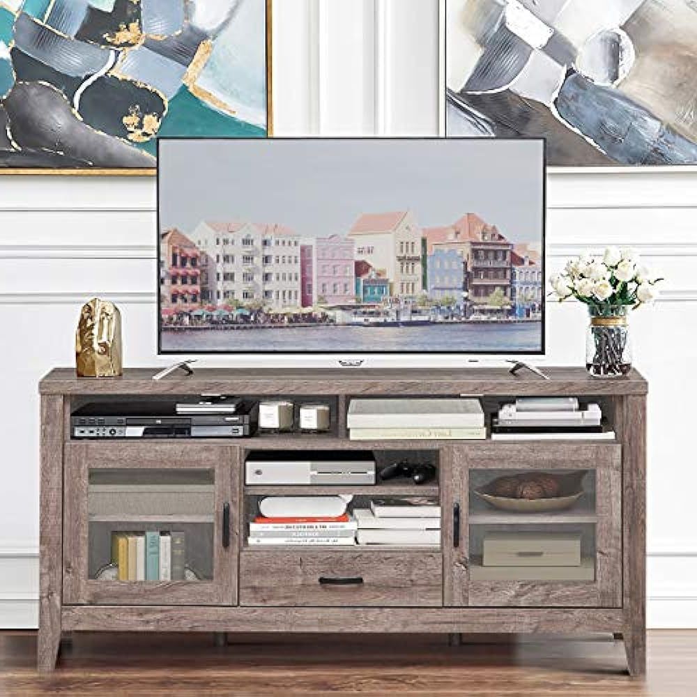 Silkydry Tall Tv Stand W/2 Glass Door Cabinets, 4 India | Ubuy In Tv Stands With 2 Doors And 2 Open Shelves (View 10 of 20)