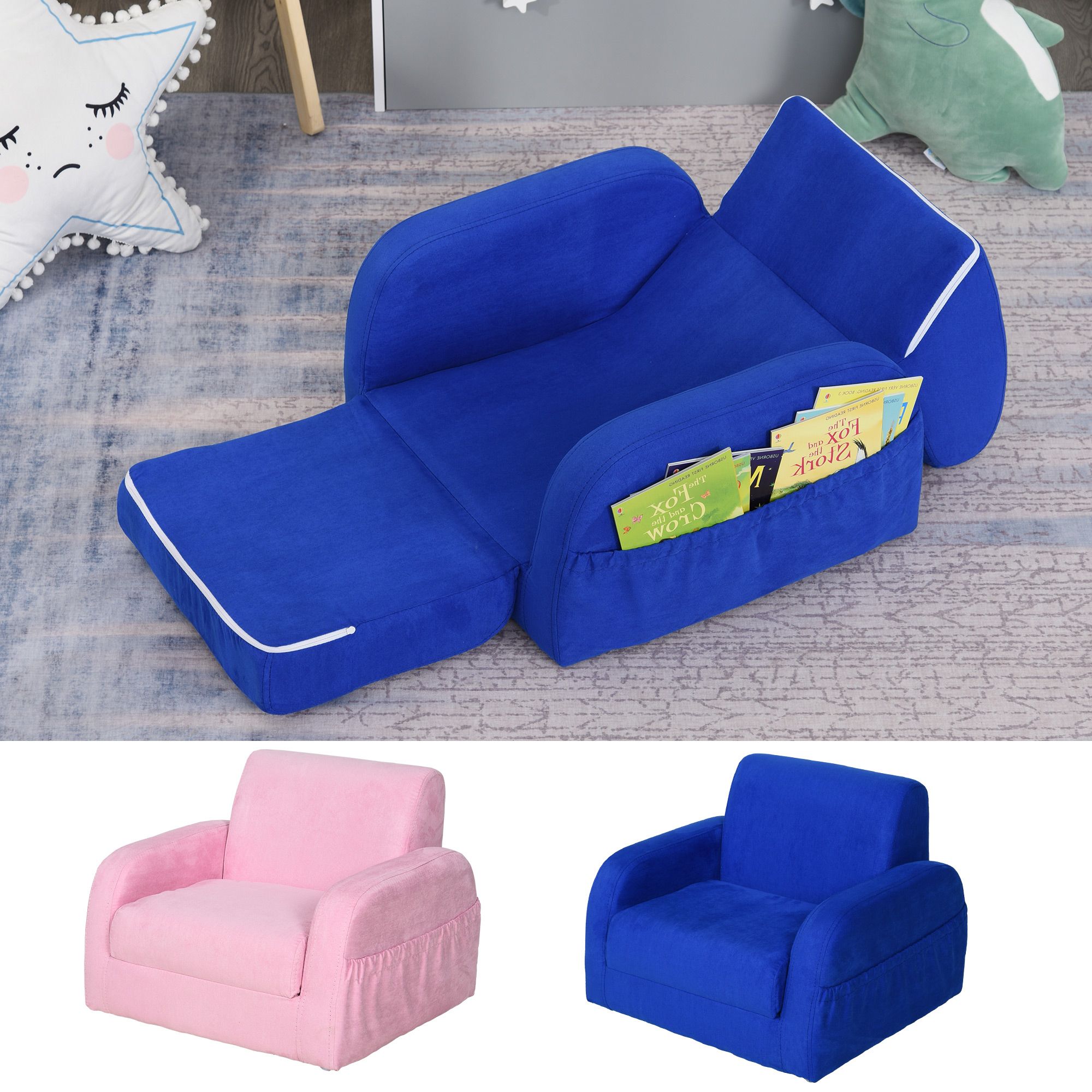 2 In 1 Kids Sofa Armchair Chair Fold Out Flip Open Baby Bed Couch Inside Children&#039;s Sofa Beds (View 2 of 20)