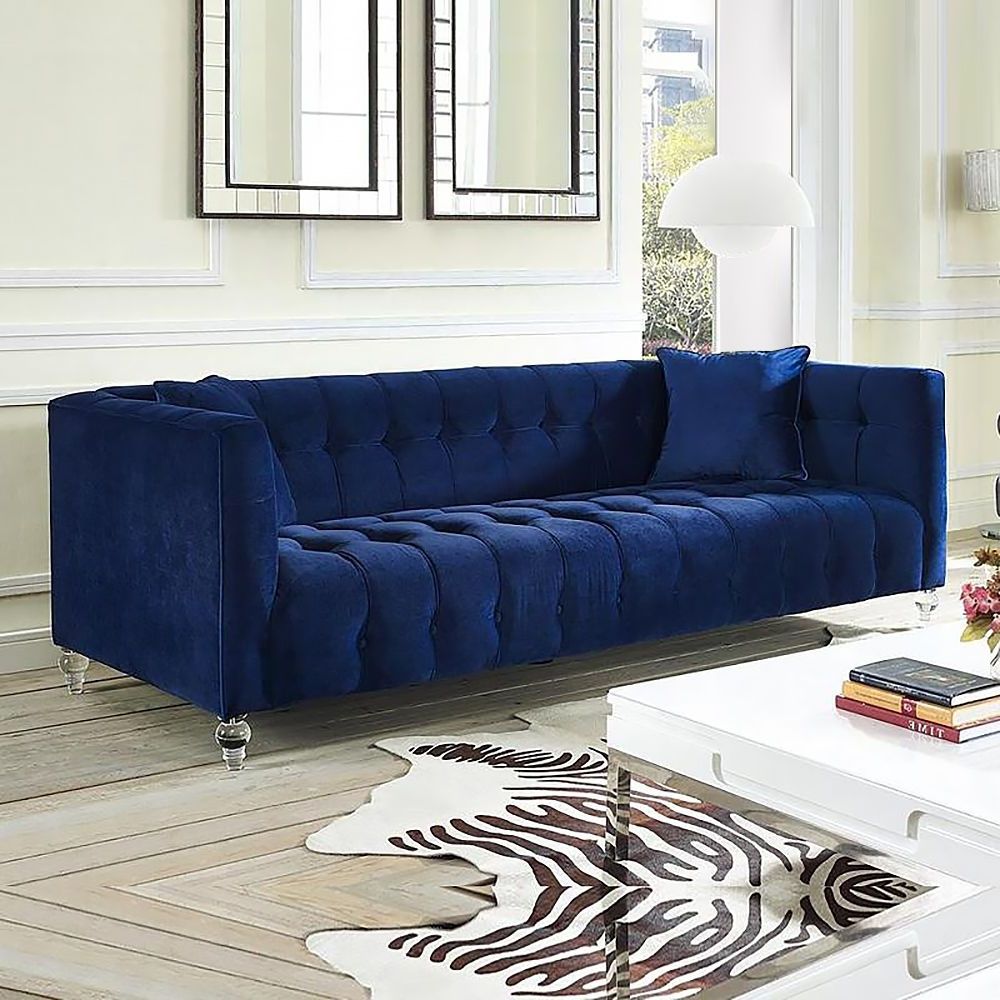 2180mm Modern Blue Velvet Upholstered Sofa 3 Seater Tufted Sofa Luxury Sofa Throughout Modern Blue Linen Sofas (View 18 of 20)