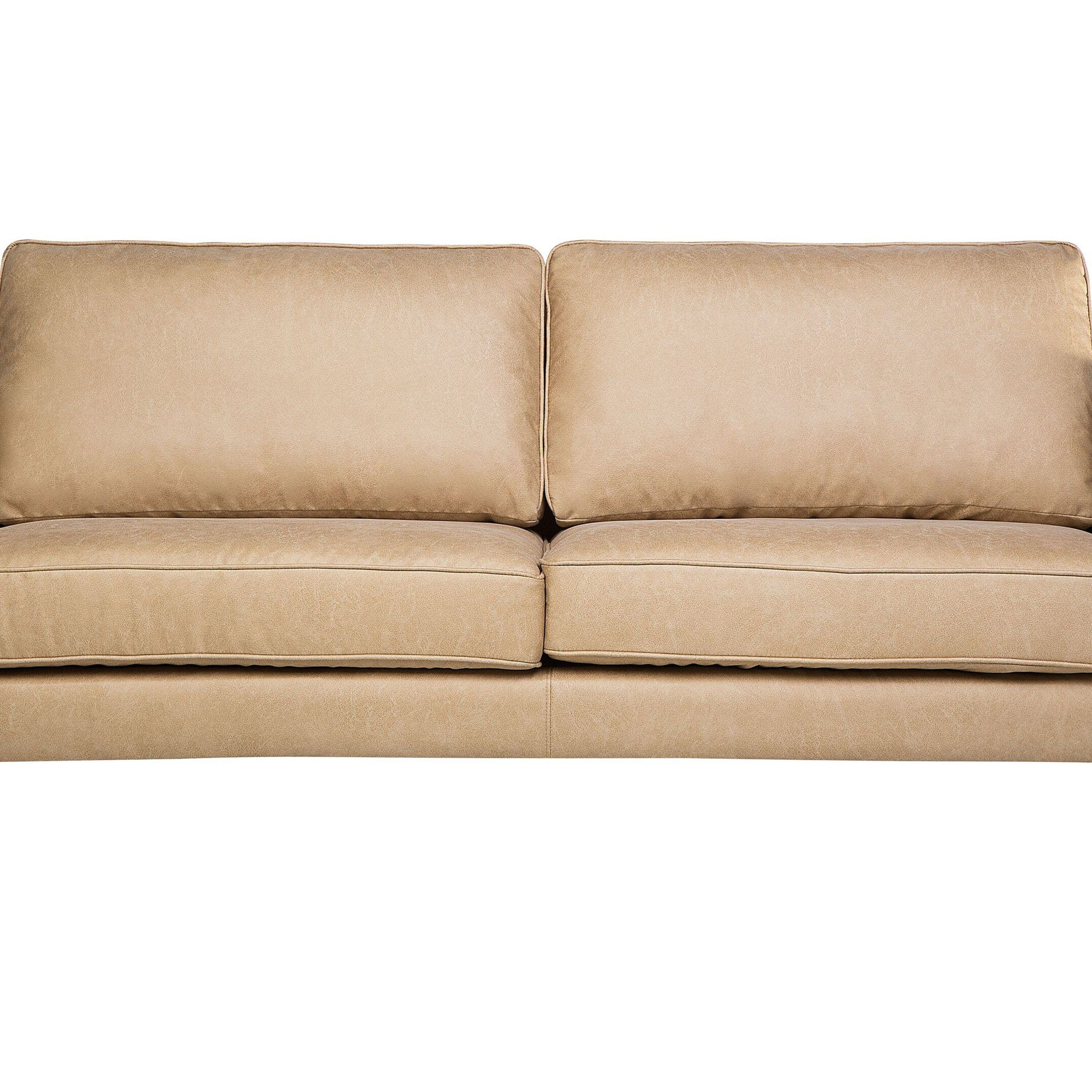 3 Seater Faux Leather Sofa Beige Savalen | Beliani.co.uk Within Traditional 3 Seater Faux Leather Sofas (Gallery 9 of 20)