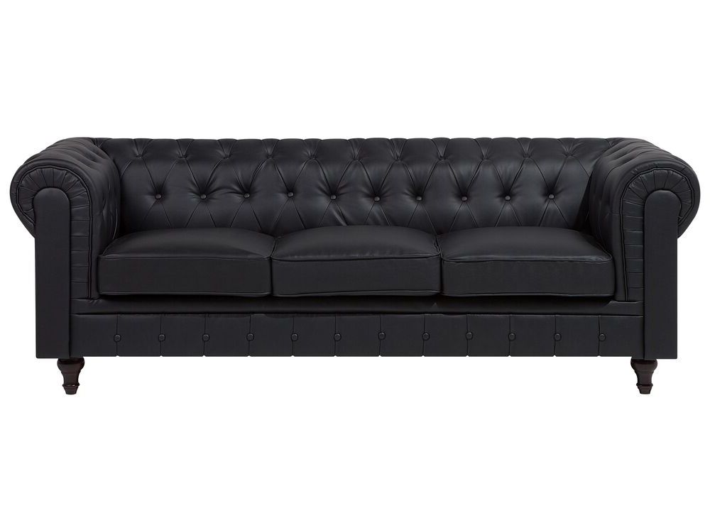 3 Seater Faux Leather Sofa Black Chesterfield Big | Beliani.co.uk In Traditional 3 Seater Faux Leather Sofas (Gallery 13 of 20)