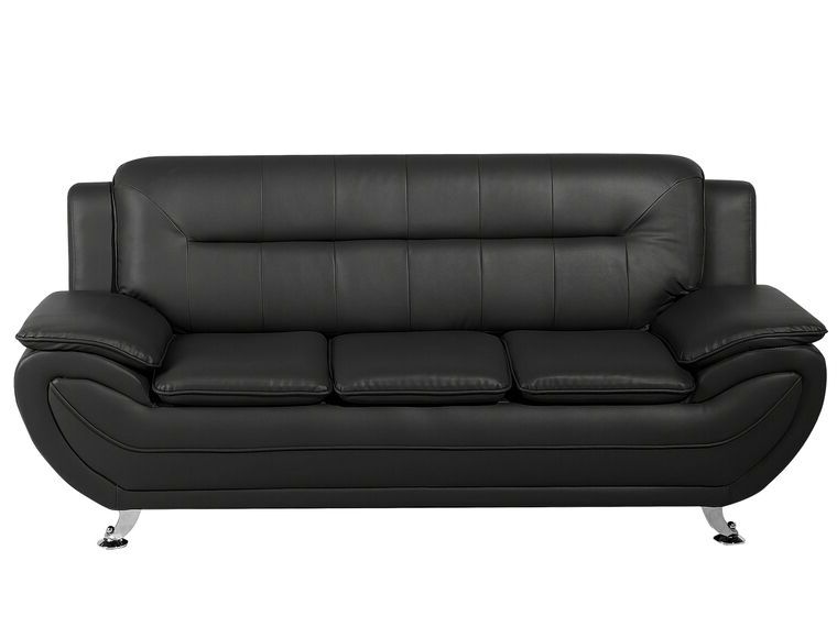 3 Seater Faux Leather Sofa Black Leira | Beliani.co (View 17 of 20)