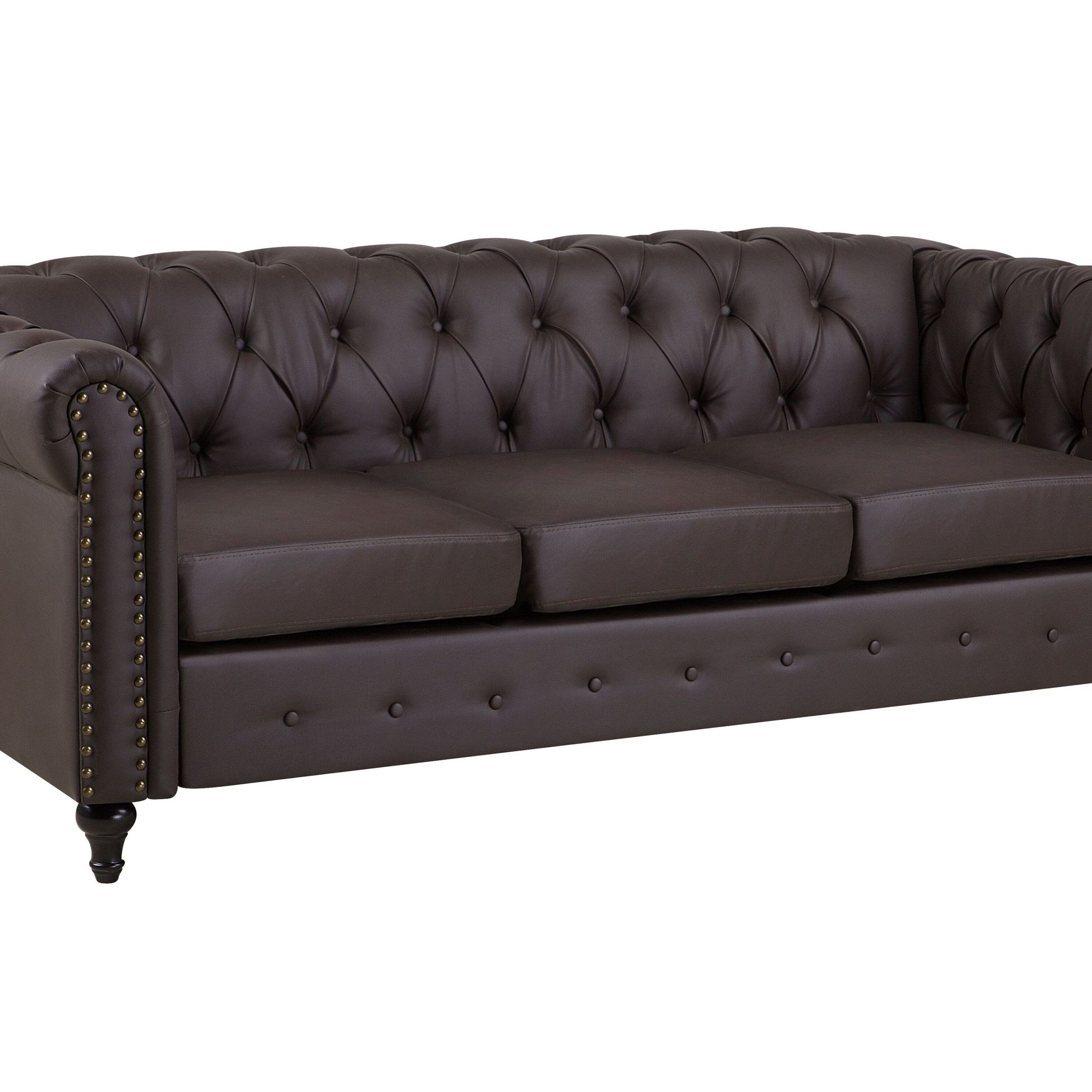 3 Seater Faux Leather Sofa Brown Chesterfield | Beliani.co.uk Intended For Traditional 3 Seater Faux Leather Sofas (Gallery 10 of 20)