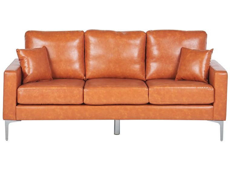 3 Seater Faux Leather Sofa Brown Gavle | Beliani.co.uk Intended For Traditional 3 Seater Faux Leather Sofas (Gallery 15 of 20)