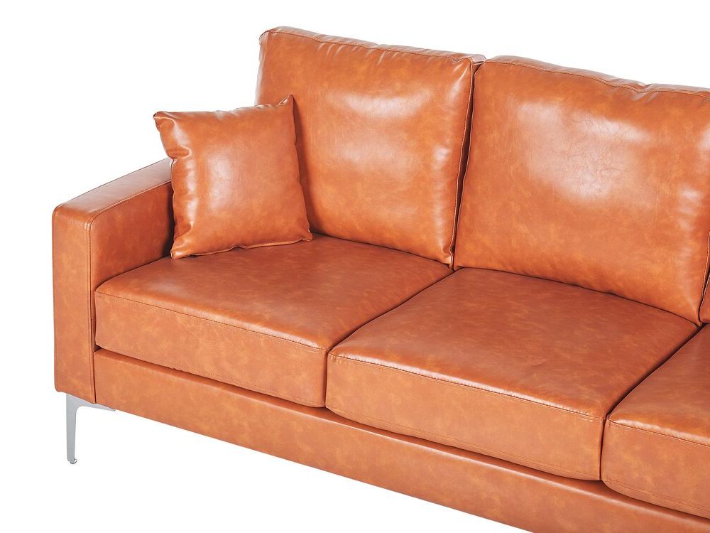 3 Seater Faux Leather Sofa Brown Gavle | Beliani.co (View 14 of 20)
