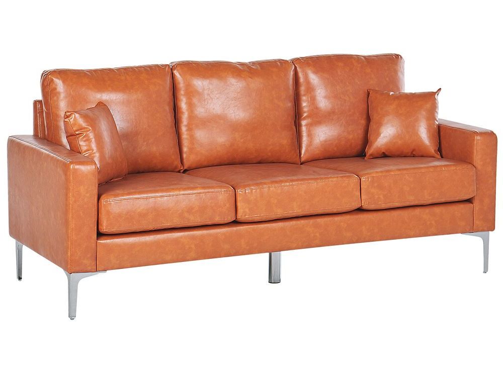 3 Seater Faux Leather Sofa Brown Gavle | Beliani.fr Intended For Traditional 3 Seater Faux Leather Sofas (Gallery 20 of 20)