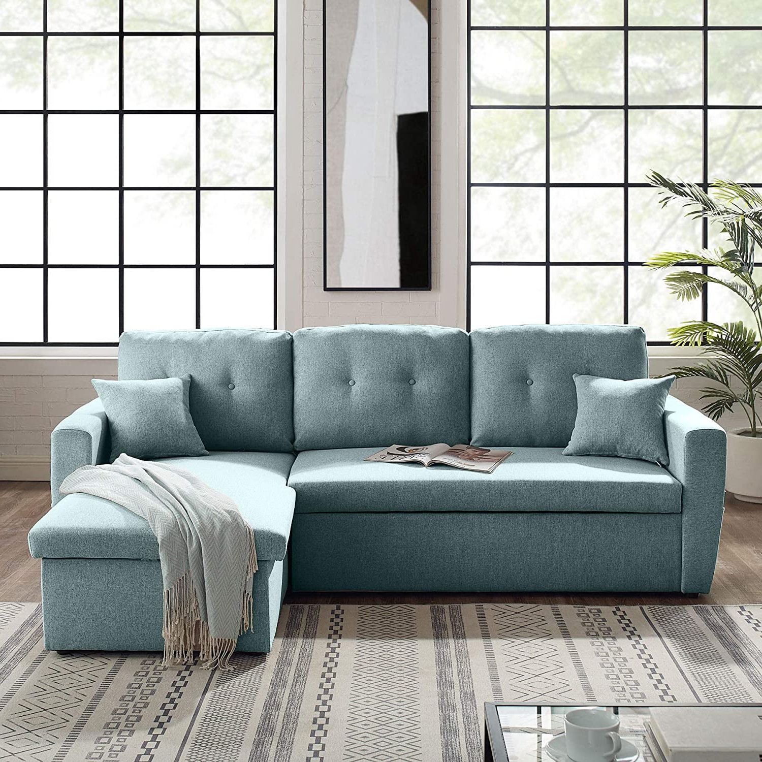 3 Seater Sofa Bed With Storage, Tribesigns 86.6” Convertible Sectional For 3 Seat Convertible Sectional Sofas (Gallery 1 of 20)