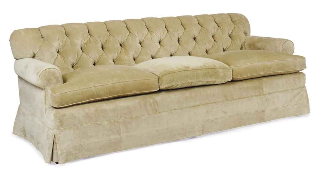 A Pair Of Button Tufted Beige Velvet Upholstered Three Seat Sofas With Regard To Elegant Beige Velvet Sofas (View 18 of 20)