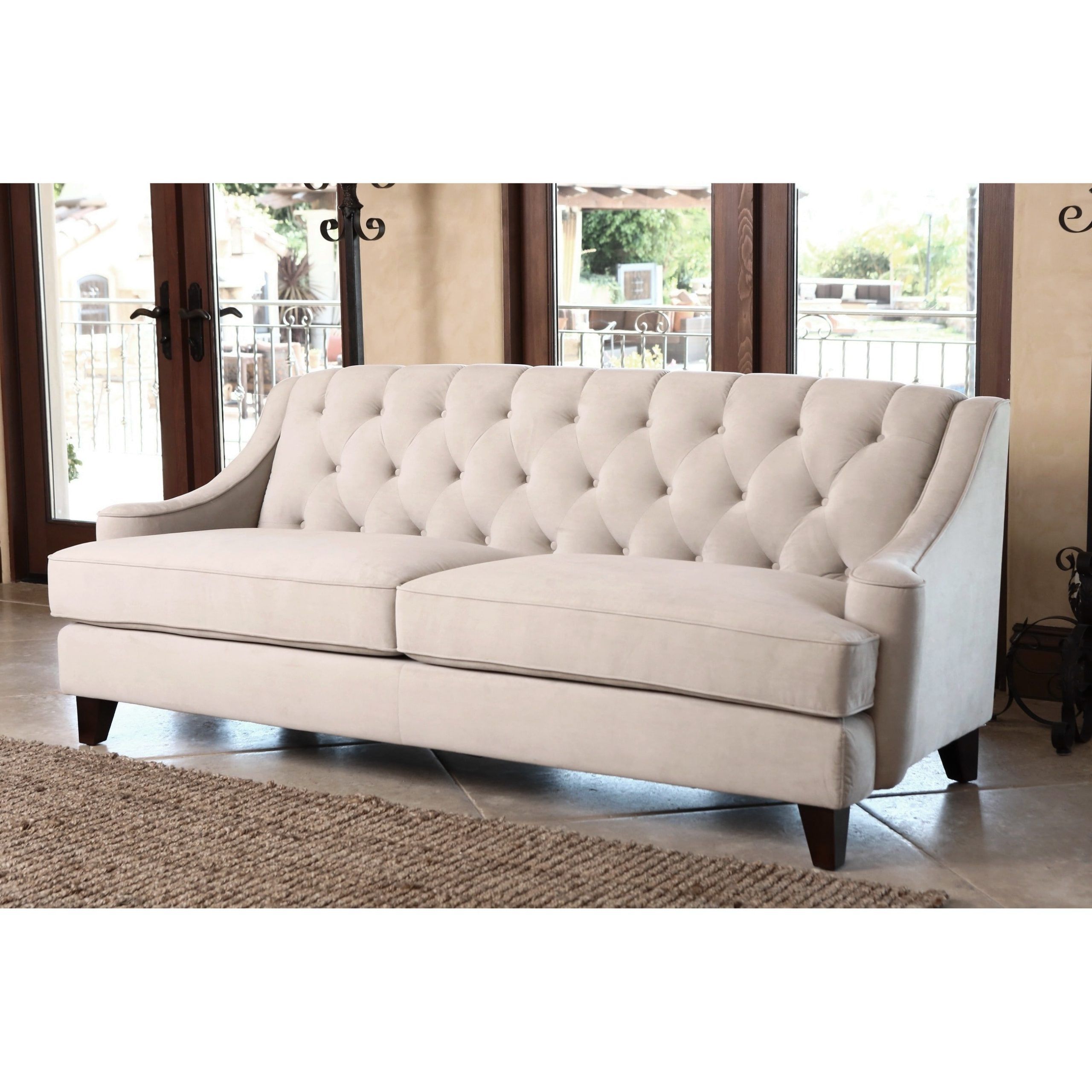 Abbyson Living Claridge Beige Velvet Fabric Tufted Sofa – Overstock Pertaining To Elegant Beige Velvet Sofas (View 8 of 20)