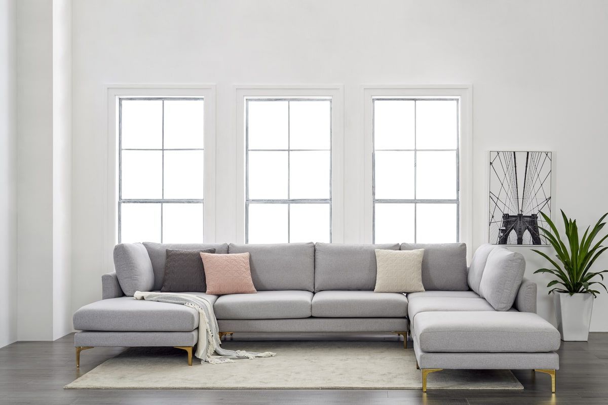 Adams U Shape Sectional Sofa With Chaise, Dove Grey, Right Facing Inside Modern U Shape Sectional Sofas In Gray (Gallery 10 of 20)
