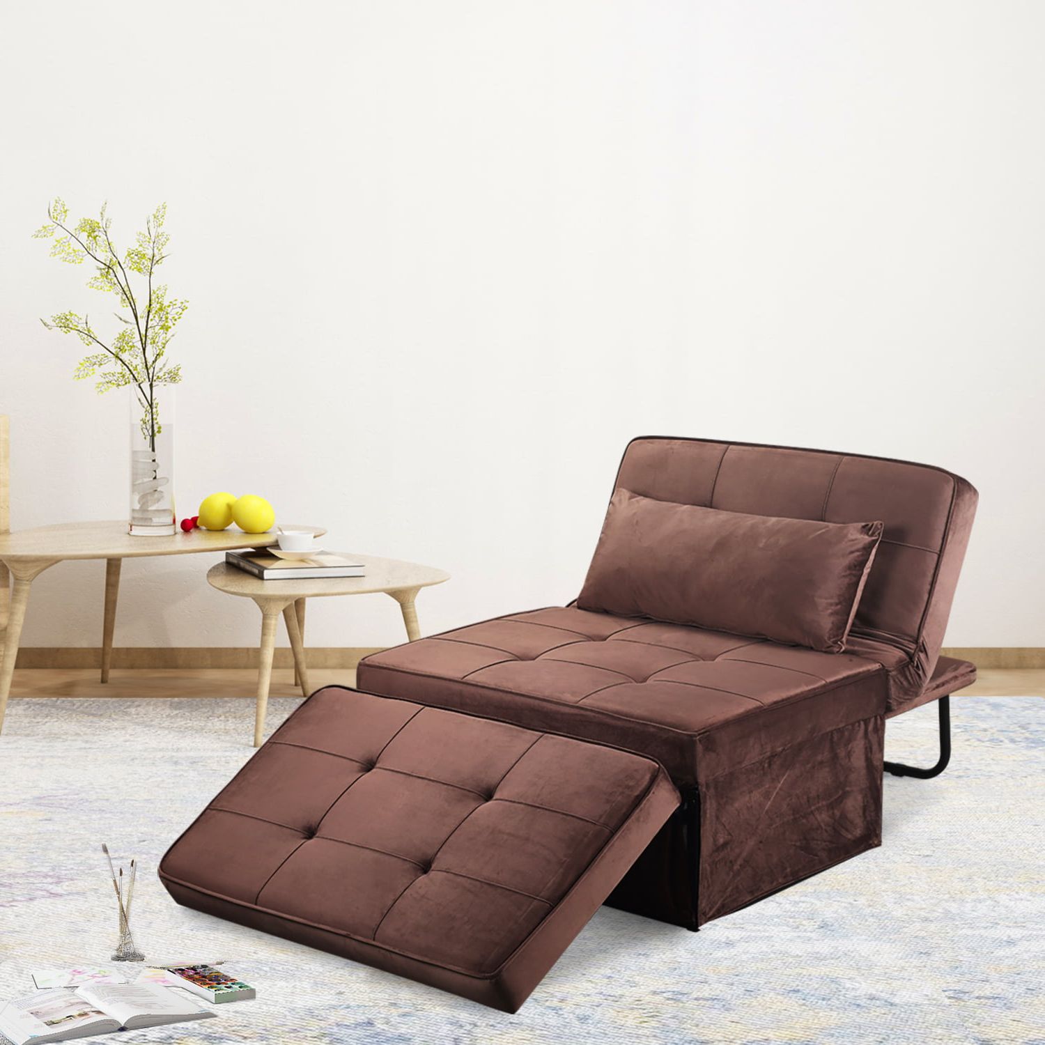 Ainfox 4 In 1 Ottoman Sleeper Guest Chair Sofa Bed Multi Function Throughout 4 In 1 Convertible Sleeper Chair Beds (View 6 of 20)