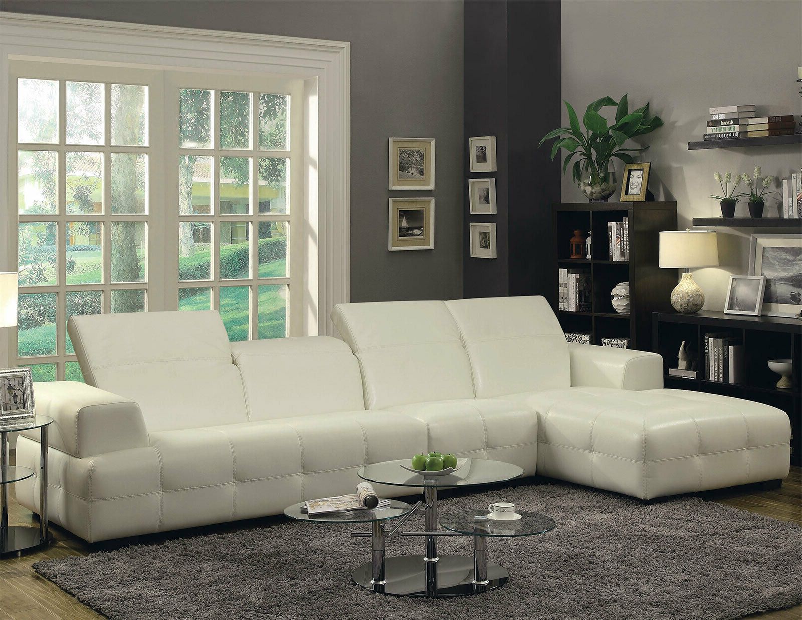 Amara Contemporary Sectional Living Room Furniture White Faux Leather Pertaining To Faux Leather Sectional Sofa Sets (View 16 of 20)