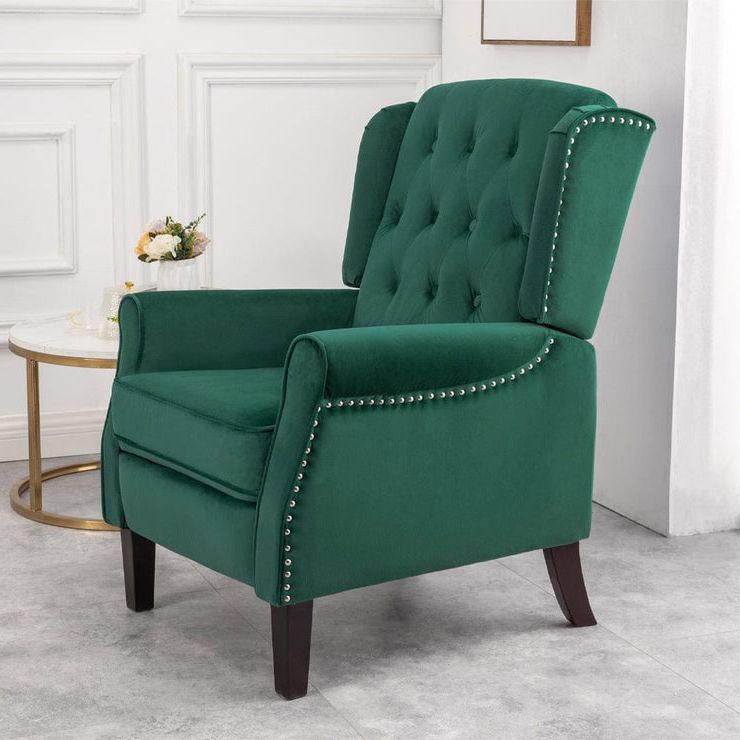 Ascot Studded Wingback Velvet Recliner Chair In Green With Modern Velvet Upholstered Recliner Chairs (Gallery 6 of 20)