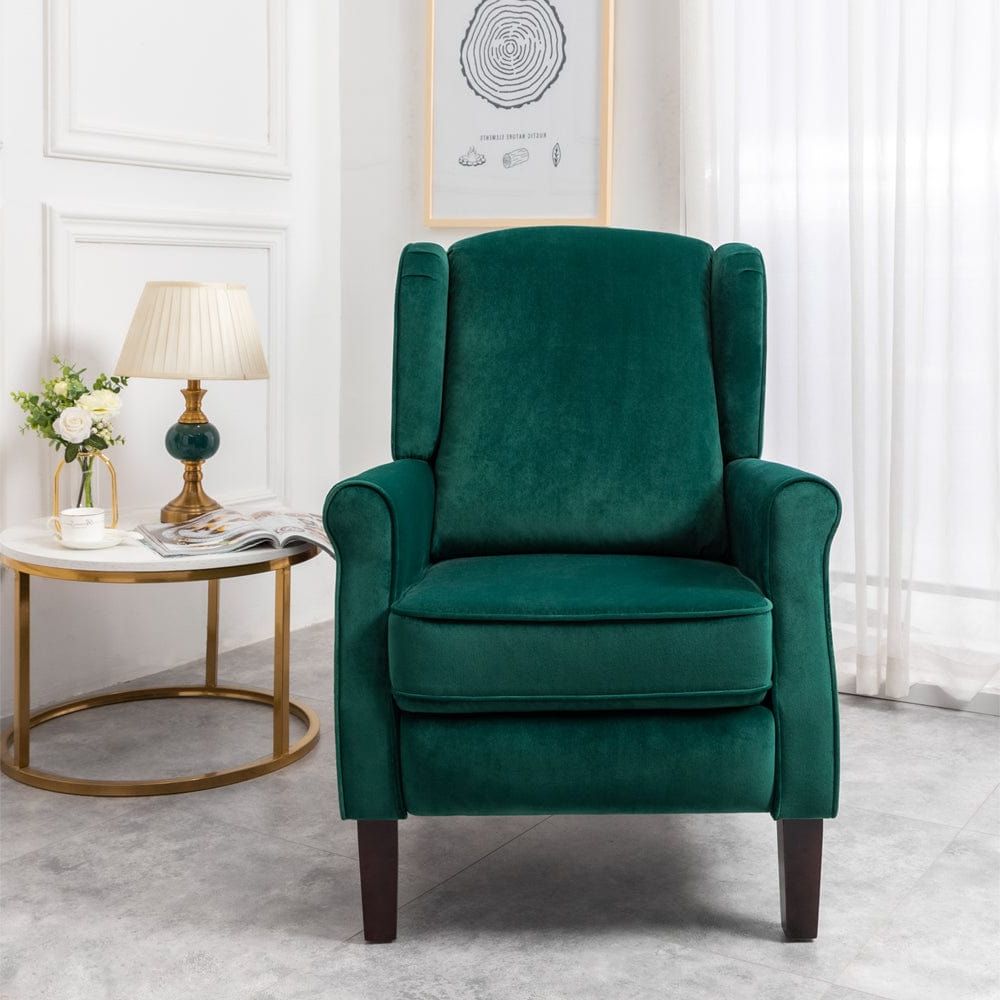 Ascot Wingback Velvet Recliner Chair In Green | Furniture Maxi For Modern Velvet Upholstered Recliner Chairs (View 7 of 20)
