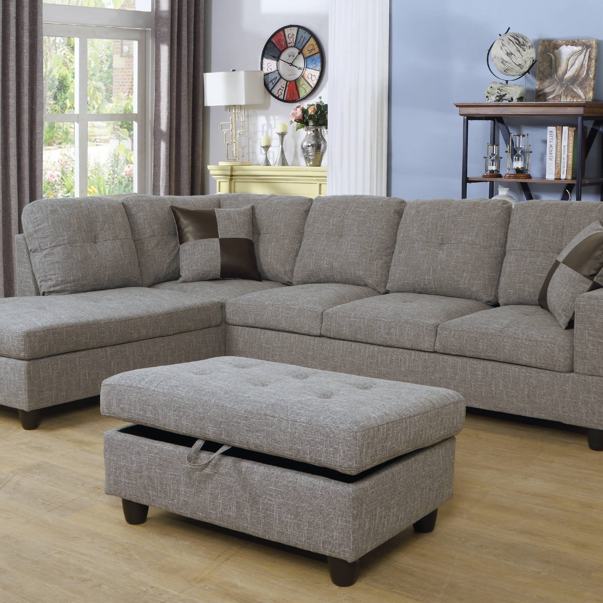 Ashey Furniture – L Shape Sectional Sofa Set With Storage Ottoman Within Sofas With Ottomans (View 12 of 20)