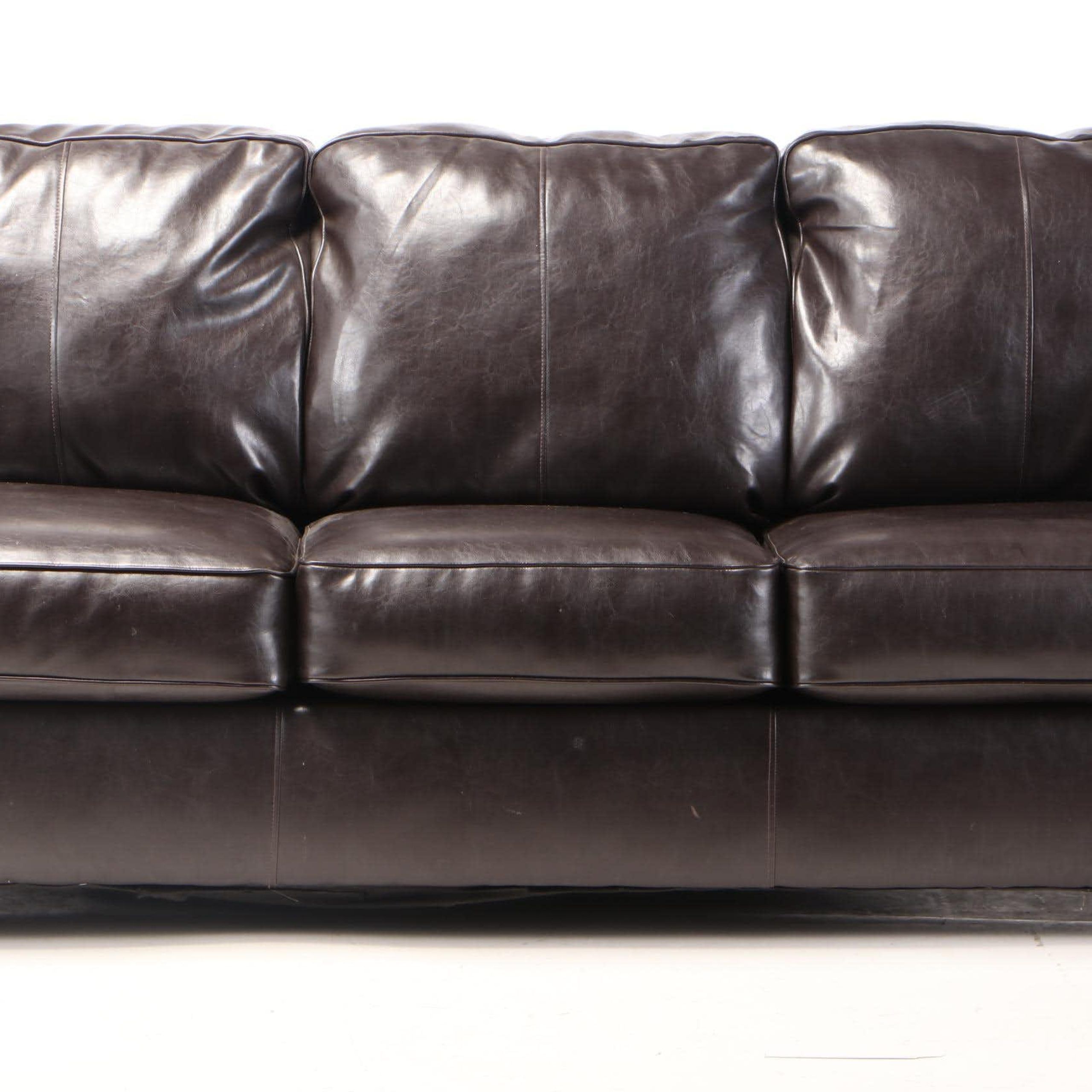 Ashley Furniture Dark Brown Faux Leather Sofa | Ebth Regarding Faux Leather Sofas In Dark Brown (View 12 of 20)