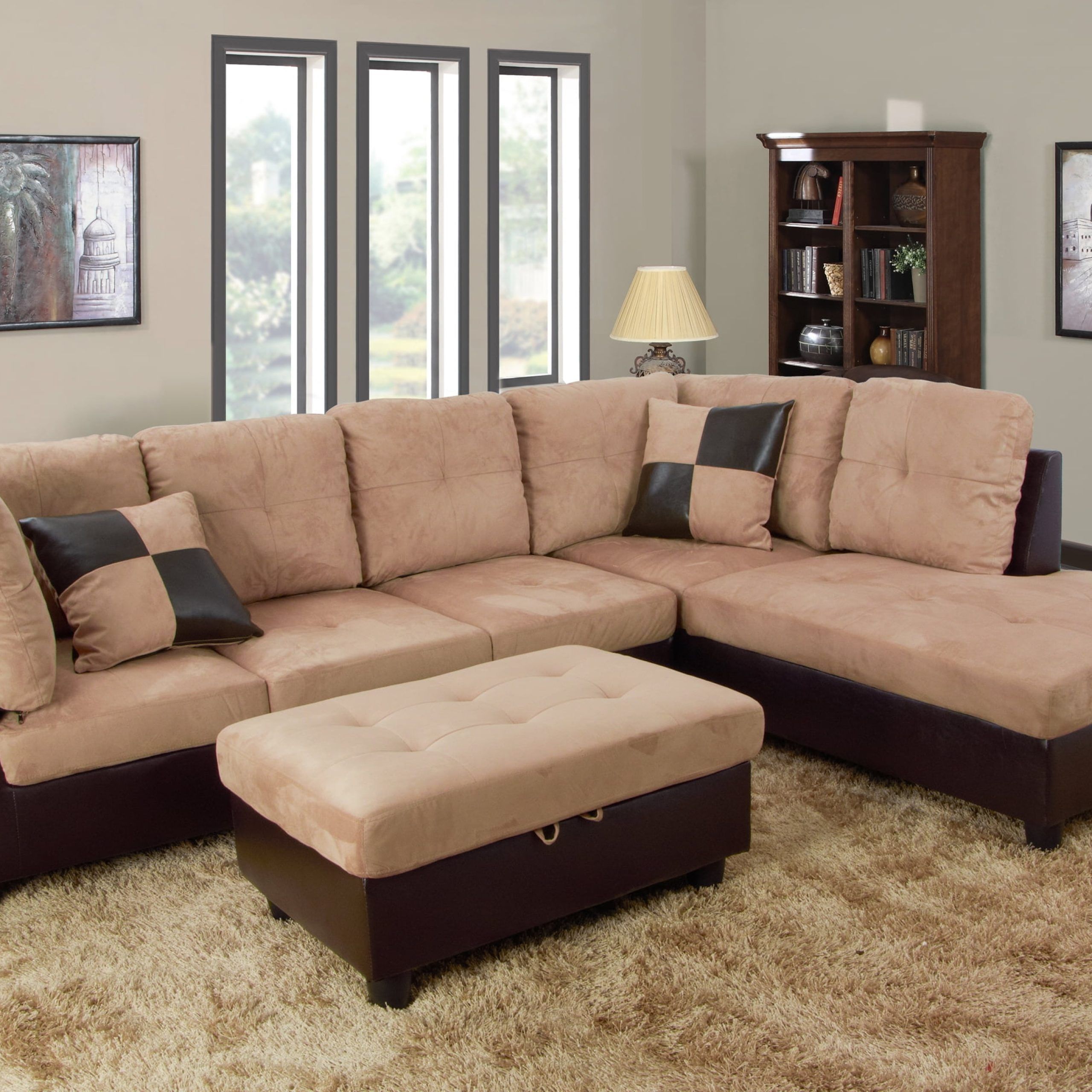 Aycp Furniture 3pcs L Shape Sectional Sofa Set, Left Hand Facing Chaise In Beige L Shaped Sectional Sofas (View 18 of 20)