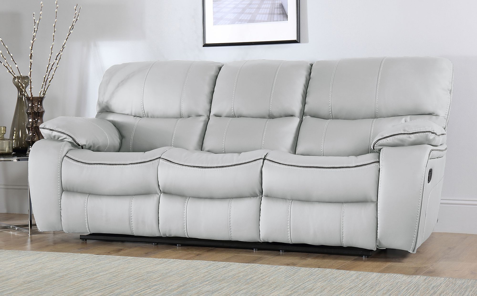 Beaumont Light Grey Leather 3 Seater Recliner Sofa | Furniture Choice Intended For Sofas In Light Gray (View 5 of 20)