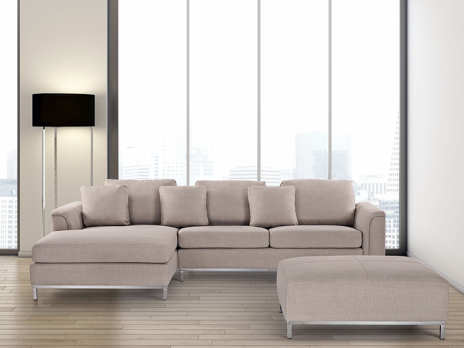 Beige Upholstery, Suite, With Ottoman, Corner, Sectional Sofa, L Shape With Beige L Shaped Sectional Sofas (View 12 of 20)