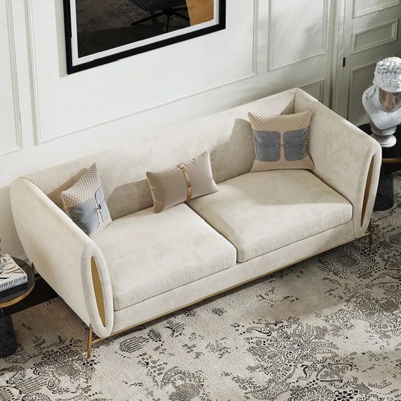 Beige Velvet Upholstered Sofa 3 Seater Sofa Luxury Sofa Solid Wood With Elegant Beige Velvet Sofas (View 6 of 20)