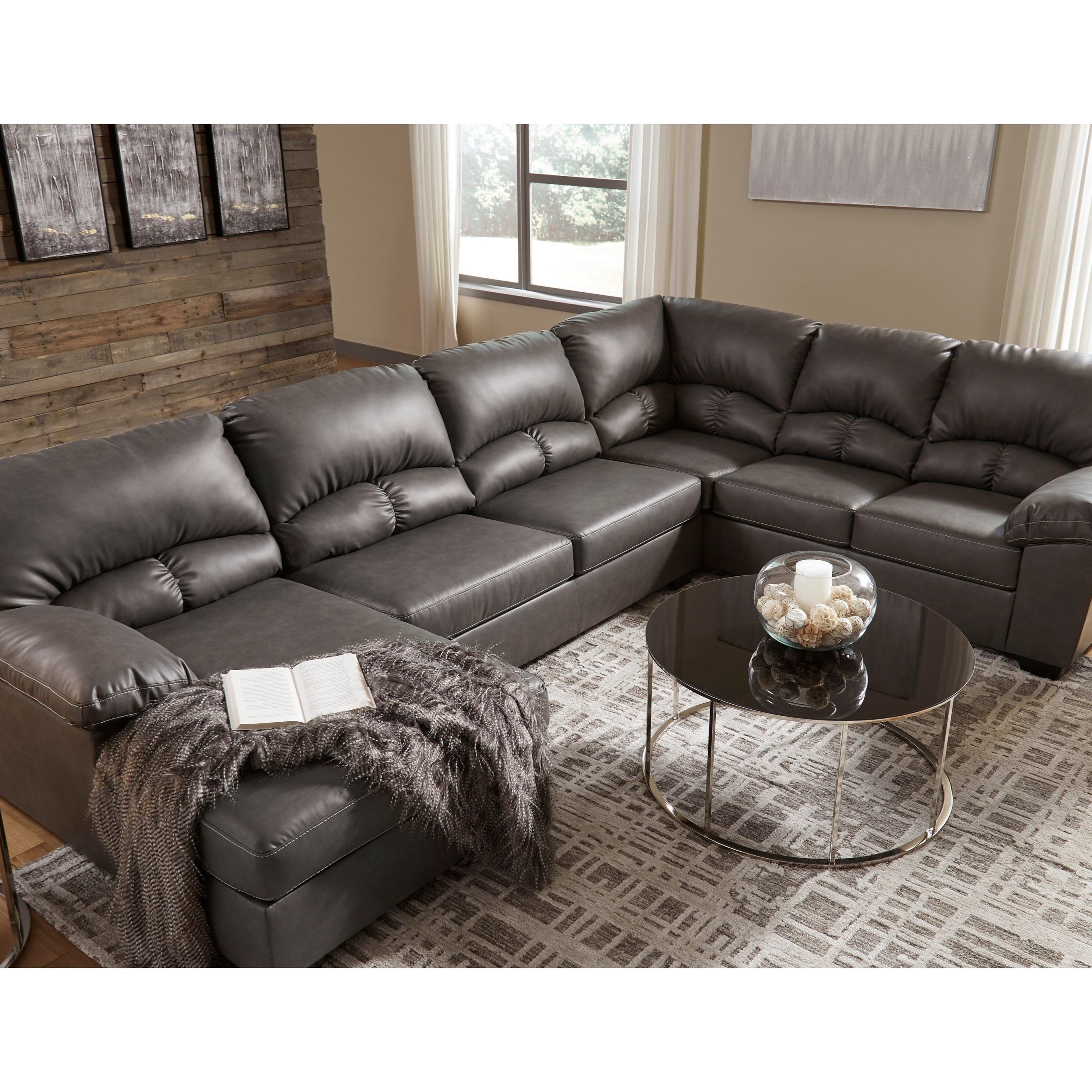 Benchcraft Aberton Faux Leather 3 Piece Sectional With Chaise | Wayside Throughout Faux Leather Sectional Sofa Sets (View 2 of 20)