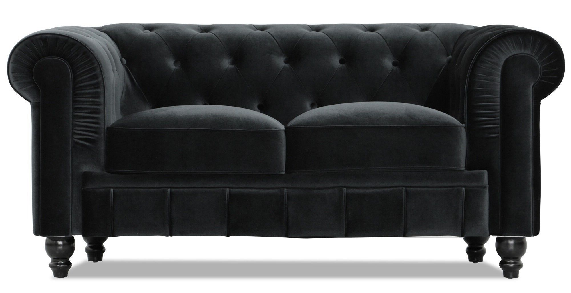 Benjamin Chesterfield Classical 2 Seater Sofa (velvet Black Within Black Velvet 2 Seater Sofa Beds (View 4 of 20)