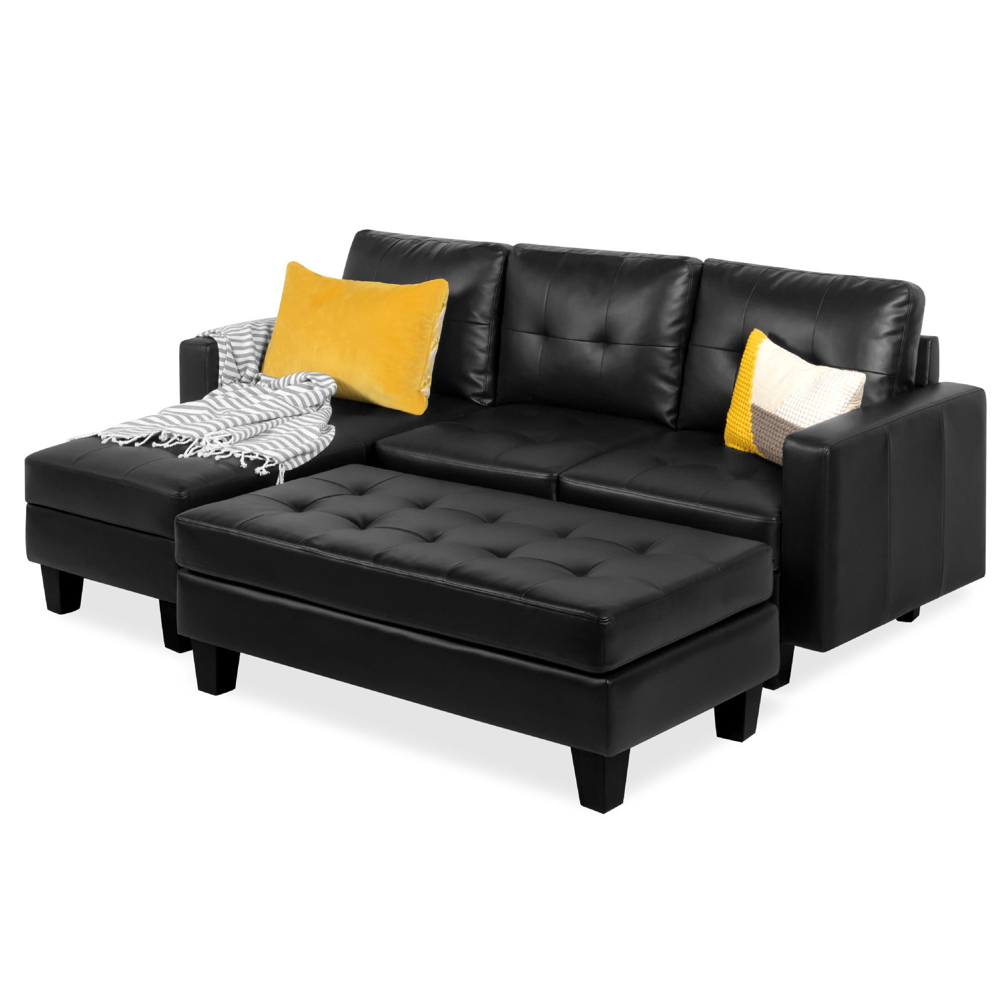 Best Choice Products 3 Seat L Shape Tufted Faux Leather Sectional Sofa With 3 Seat L Shaped Sofas In Black (Gallery 4 of 20)