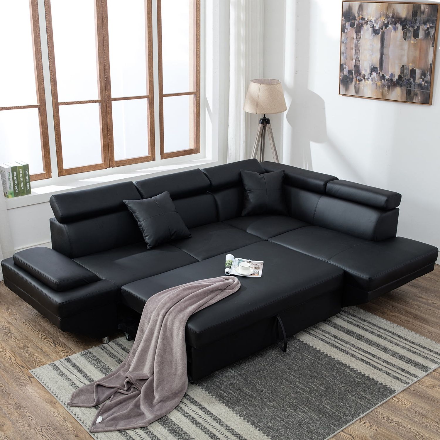 Best Choice Products 3 Seat L Shape Tufted Faux Leather Sectional Sofa Within 3 Seat L Shaped Sofas In Black (Gallery 2 of 20)