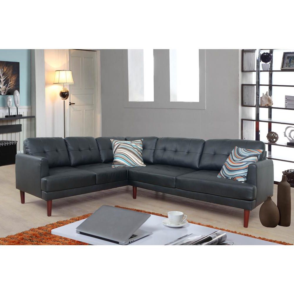 Black Faux Leather Sectional Sofa Set (2 Piece) Sh5001a – The Home Depot Intended For Faux Leather Sectional Sofa Sets (View 7 of 20)