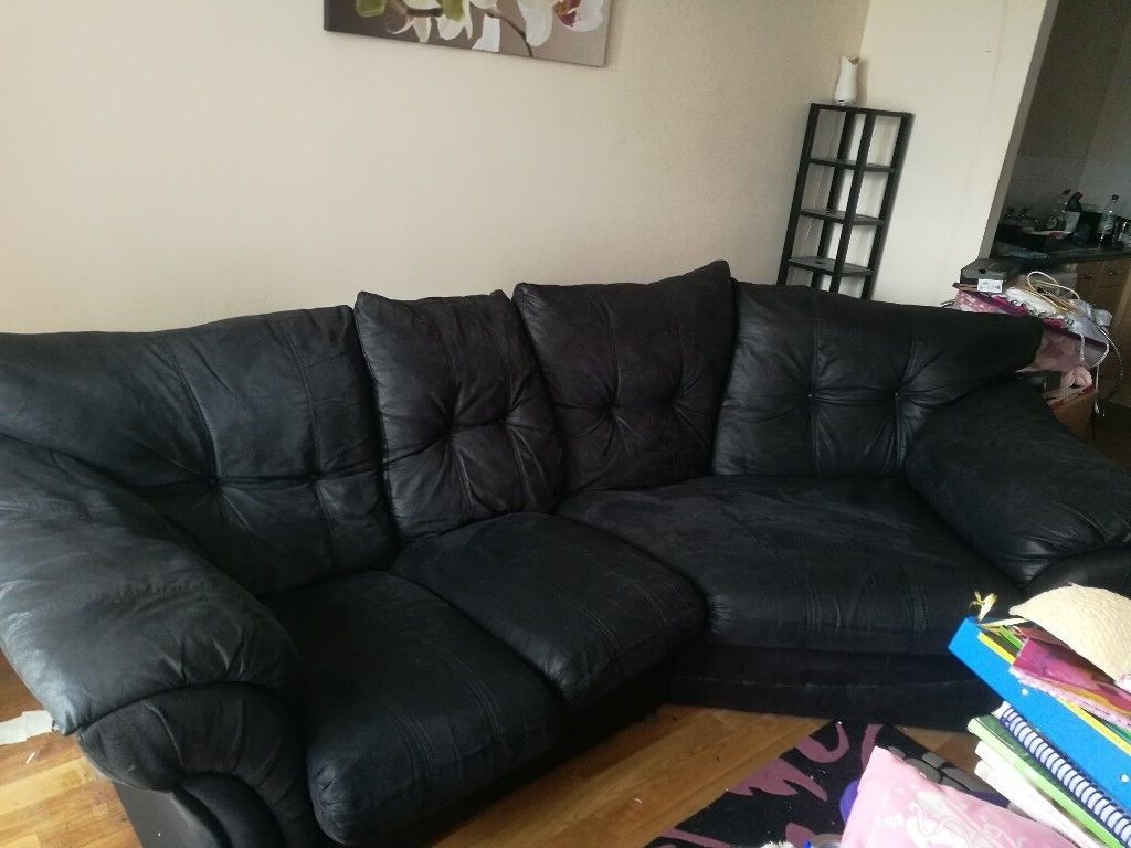 Black Faux Suede Cozy Corner Sofa (View 14 of 20)