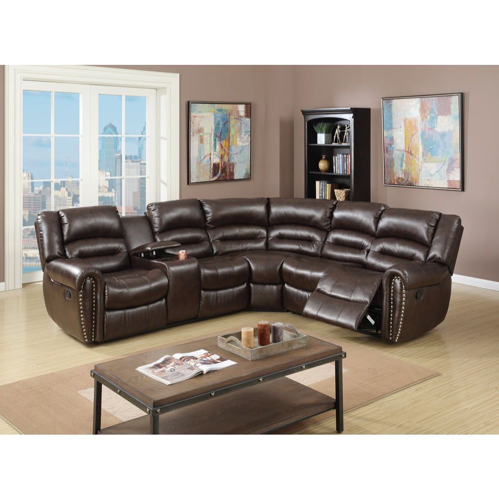 Bonded Leather 3 Piece Reclining Sectional, Brown – Walmart For 3 Piece Leather Sectional Sofa Sets (View 6 of 20)