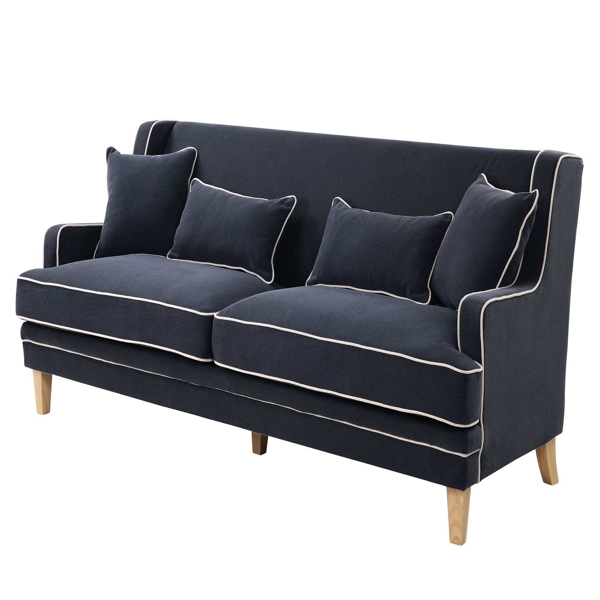 Bondi 3 Seat Sofa Navy And White Piping | Country Interiors Pertaining To Navy Linen Coil Sofas (View 15 of 20)