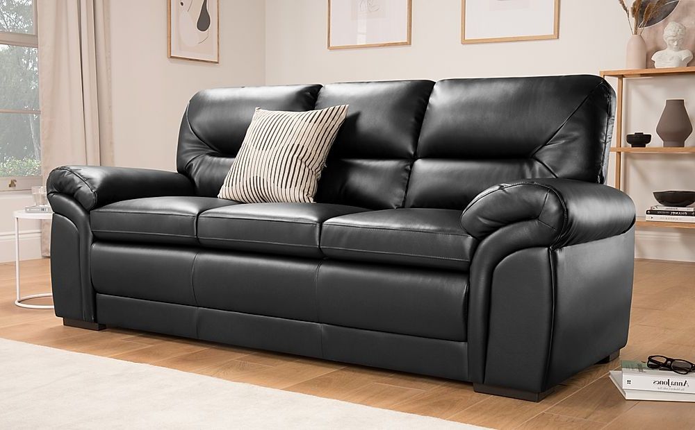 Bromley 3 Seater Sofa, Black, Classic Faux Leather | Furniture And Choice With Regard To Traditional 3 Seater Faux Leather Sofas (Gallery 1 of 20)