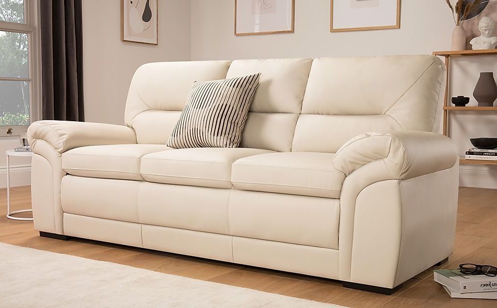 Bromley 3 Seater Sofa, Ivory, Classic Faux Leather | Furniture And Choice Regarding Traditional 3 Seater Faux Leather Sofas (Gallery 5 of 20)