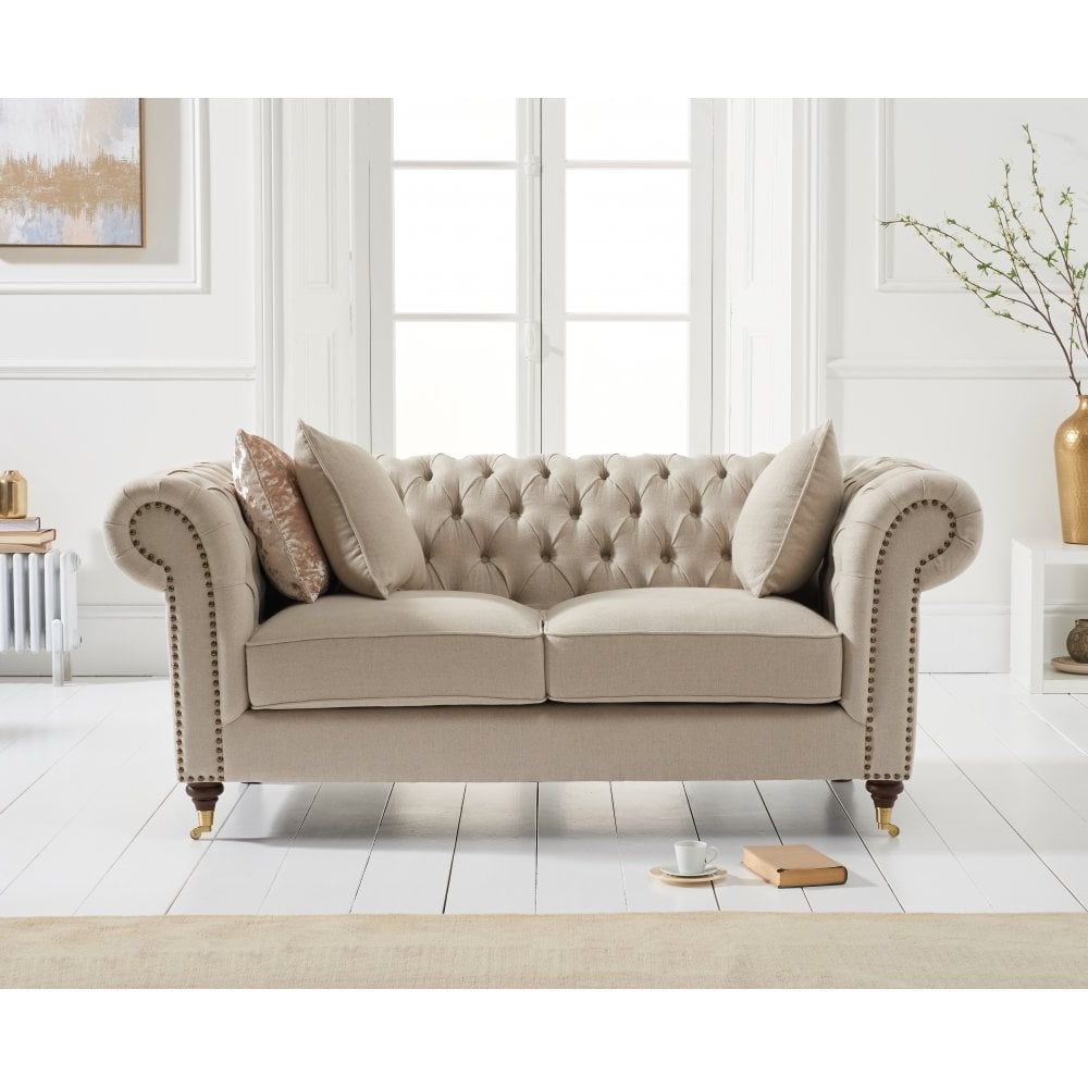 Camara Chesterfield Cream Linen 2 Seater Sofa – Living Room From Breeze Intended For Sofas In Cream (View 6 of 20)