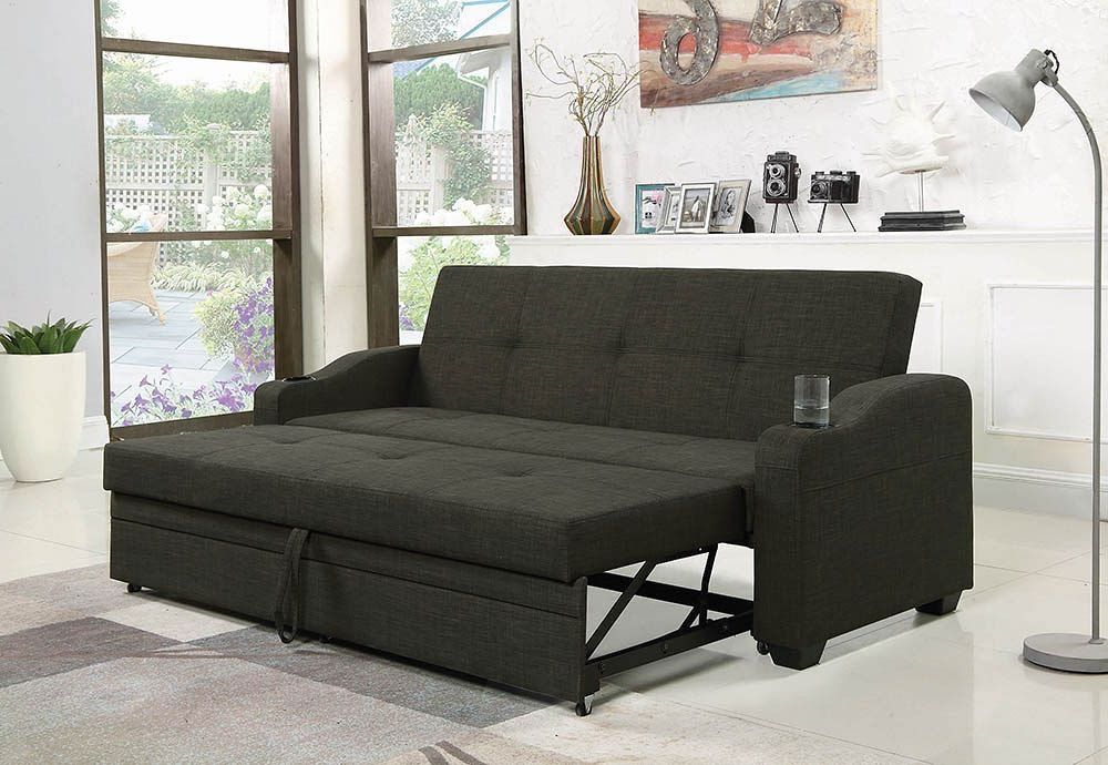 Charcoal Grey Sofa Bed W/ Pull Out Sleepercoaster Furniture Pertaining To 3 In 1 Gray Pull Out Sleeper Sofas (View 15 of 20)