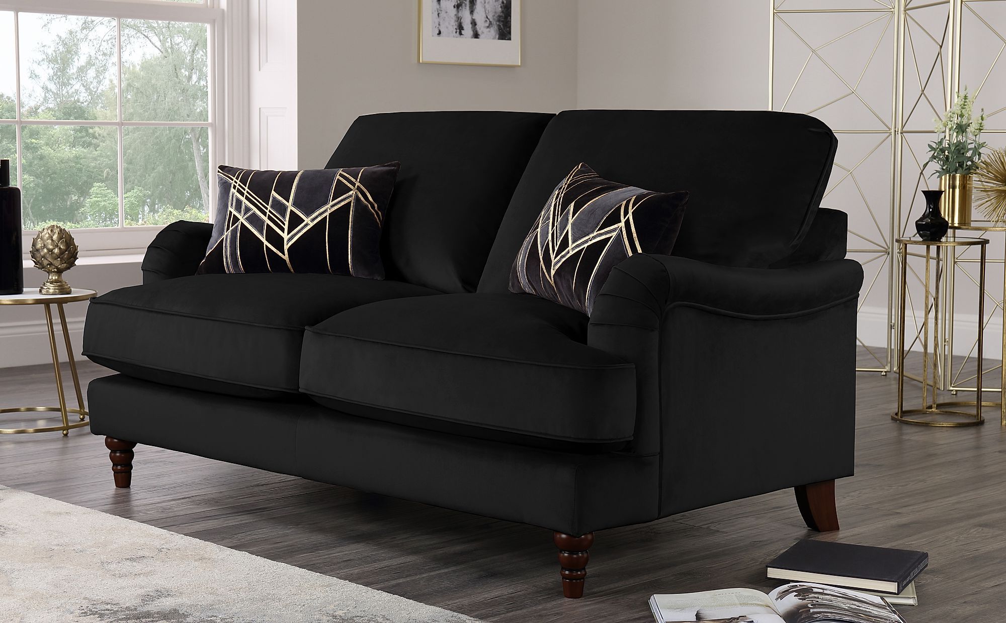 Charleston Black Velvet 2 Seater Sofa | Furniture Choice For Black Velvet 2 Seater Sofa Beds (Gallery 1 of 20)