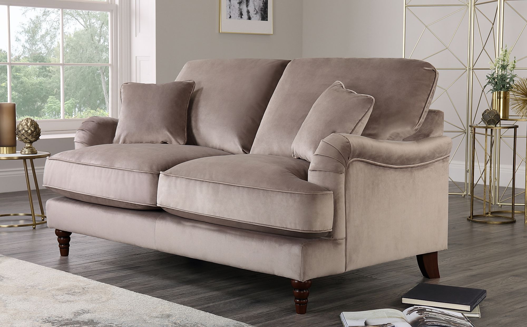 Charleston Mink Velvet 2 Seater Sofa | Furniture Choice With Black Velvet 2 Seater Sofa Beds (View 16 of 20)