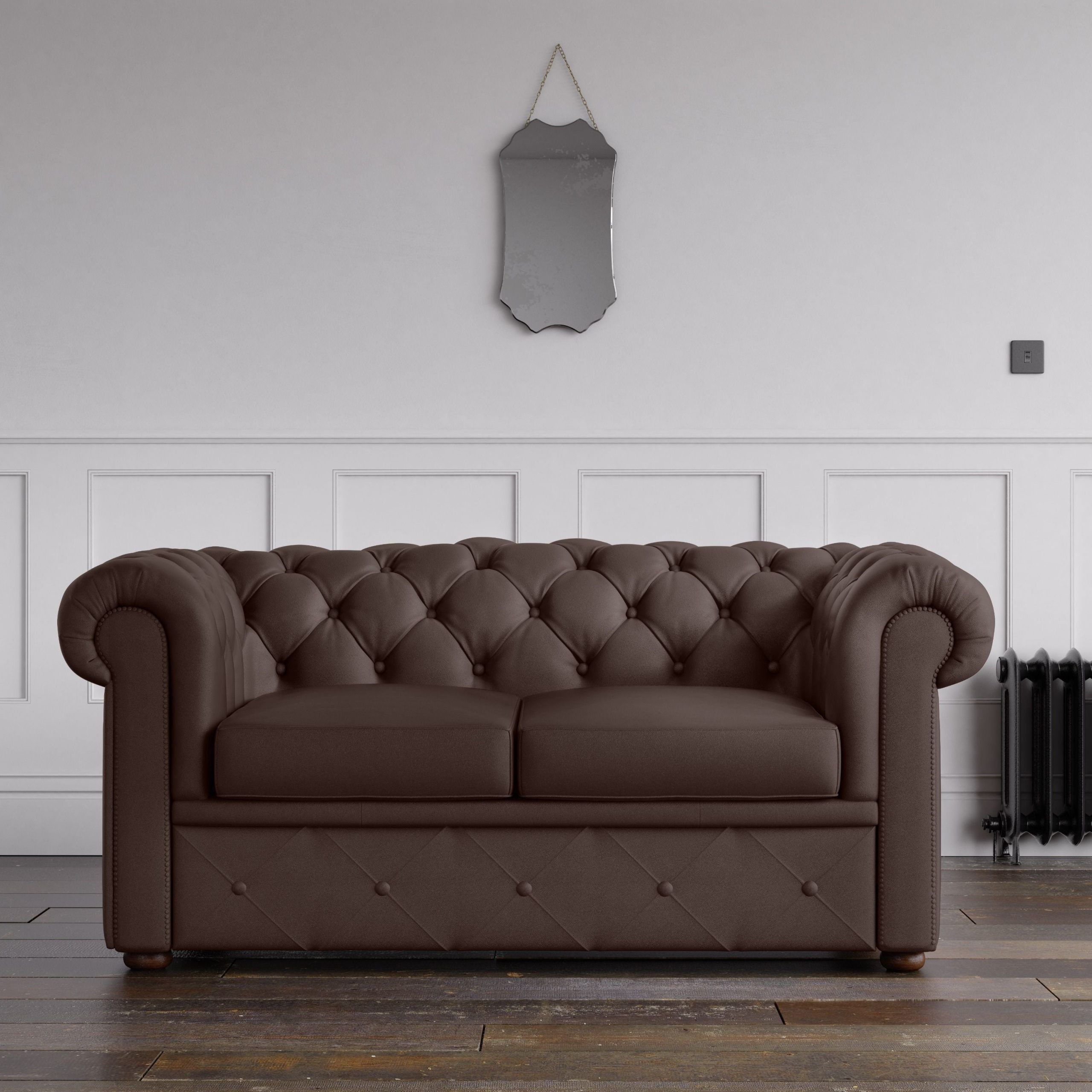 Chesterfield Faux Leather Sofa Chocolate – Endure Fabrics Intended For Faux Leather Sofas In Chocolate Brown (View 3 of 20)