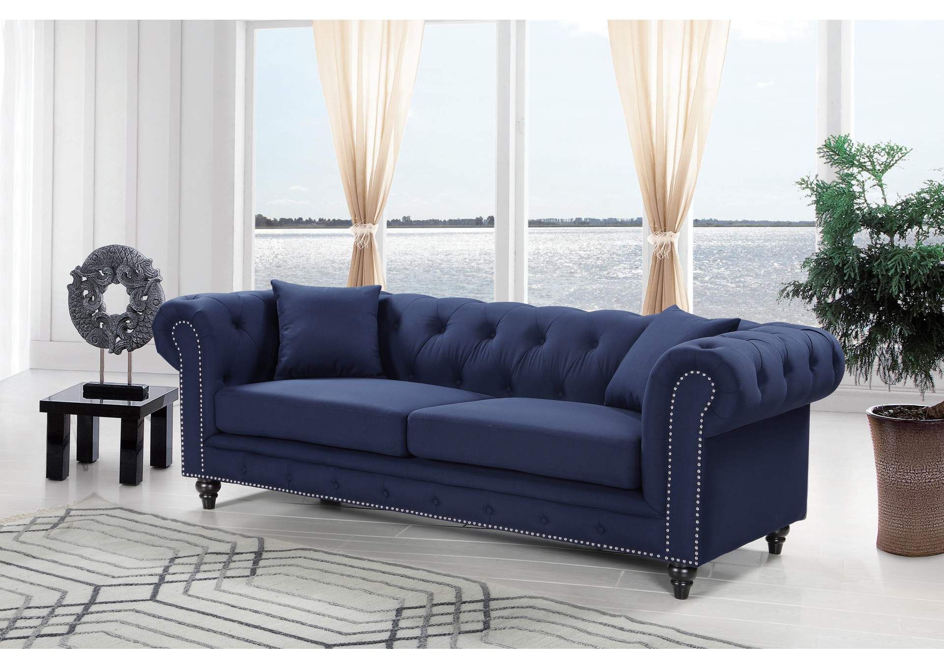 Chesterfield Navy Linen Sofa Best Buy Furniture And Mattress With Navy Linen Coil Sofas (View 4 of 20)