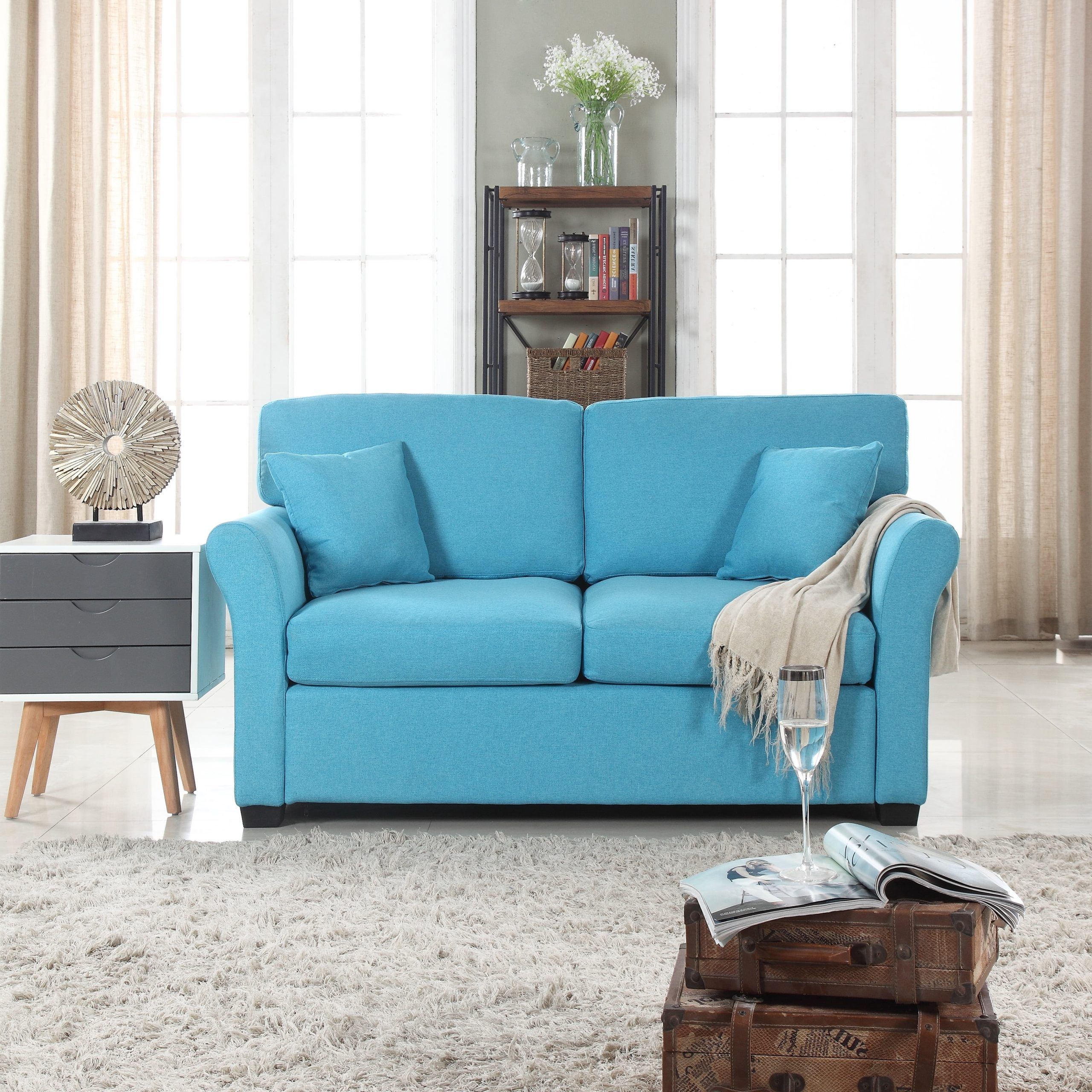 Classic And Traditional Comfortable Linen Fabric Loveseat Sofa Living Regarding Modern Blue Linen Sofas (View 15 of 20)