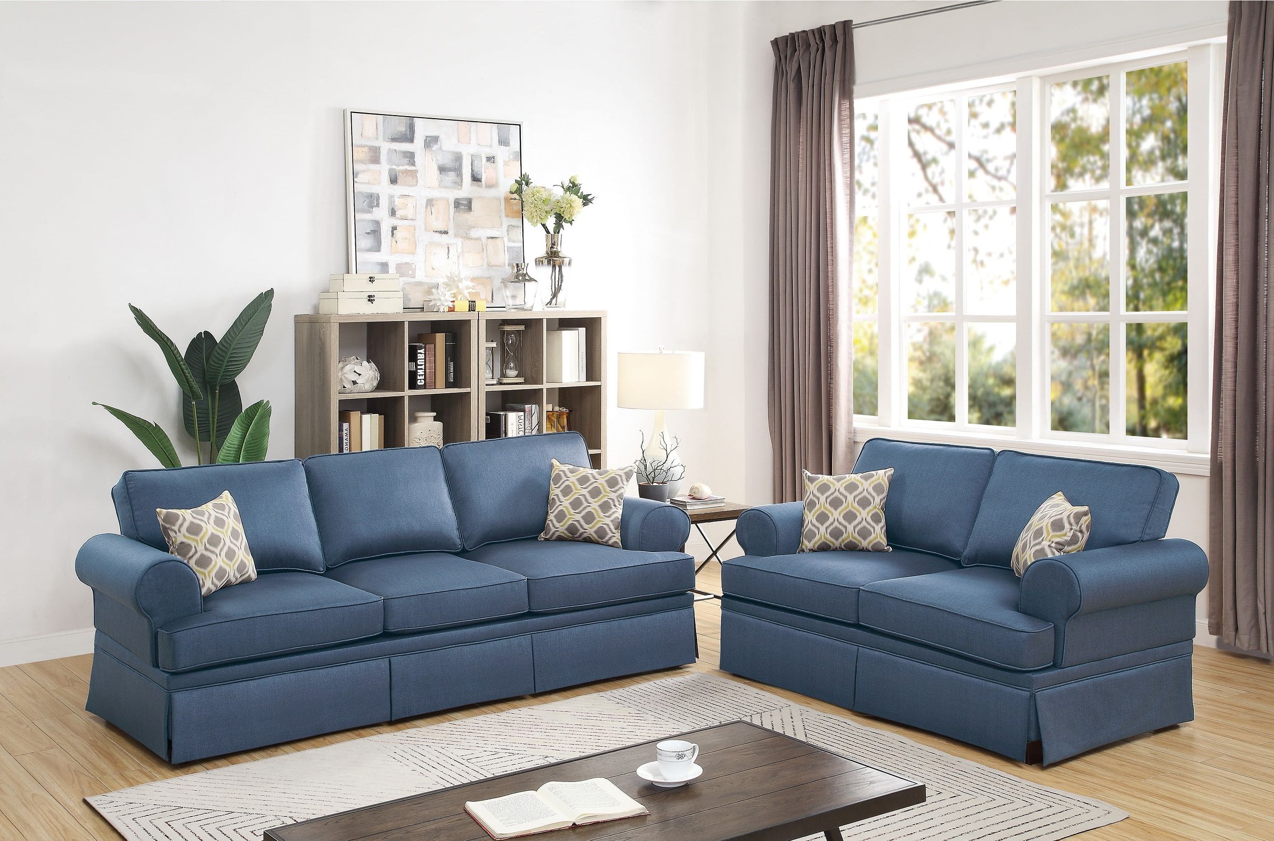 Classic Comfort Cozy Living Room 2pc Sofa Set Sofa And Loveseat Blue Pertaining To Sofas In Blue (View 4 of 20)