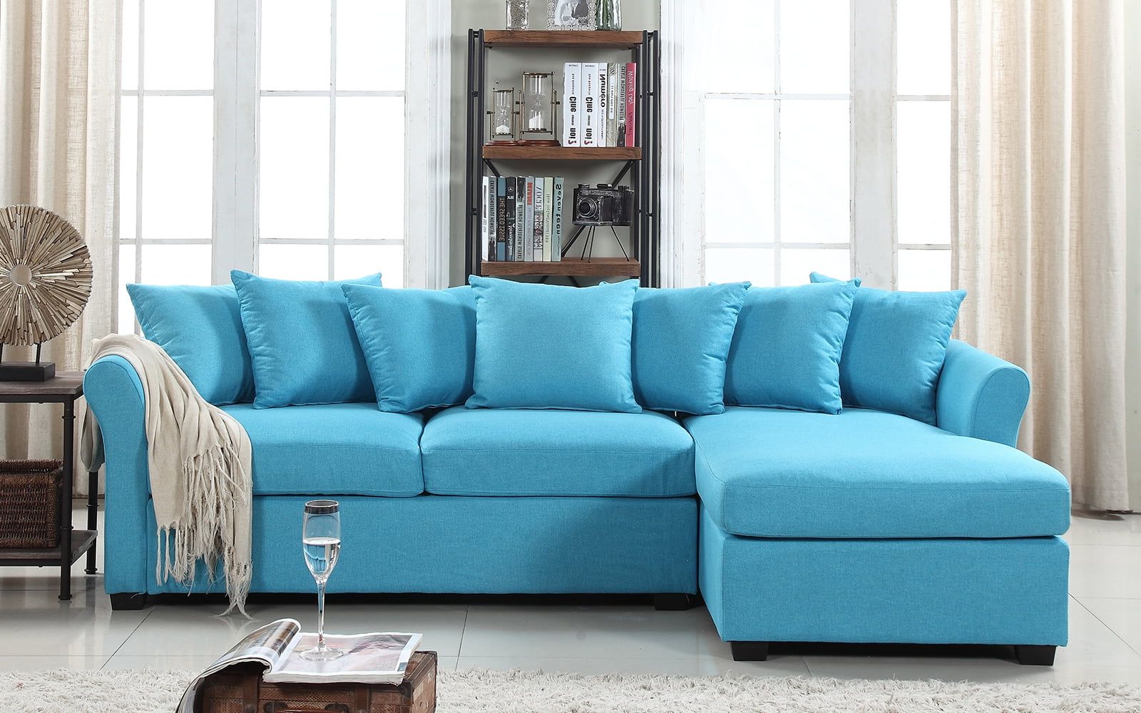 Classic L Shape Couch Large Linen Fabric Sectional Sofa With Chaise With Modern Blue Linen Sofas (View 12 of 20)