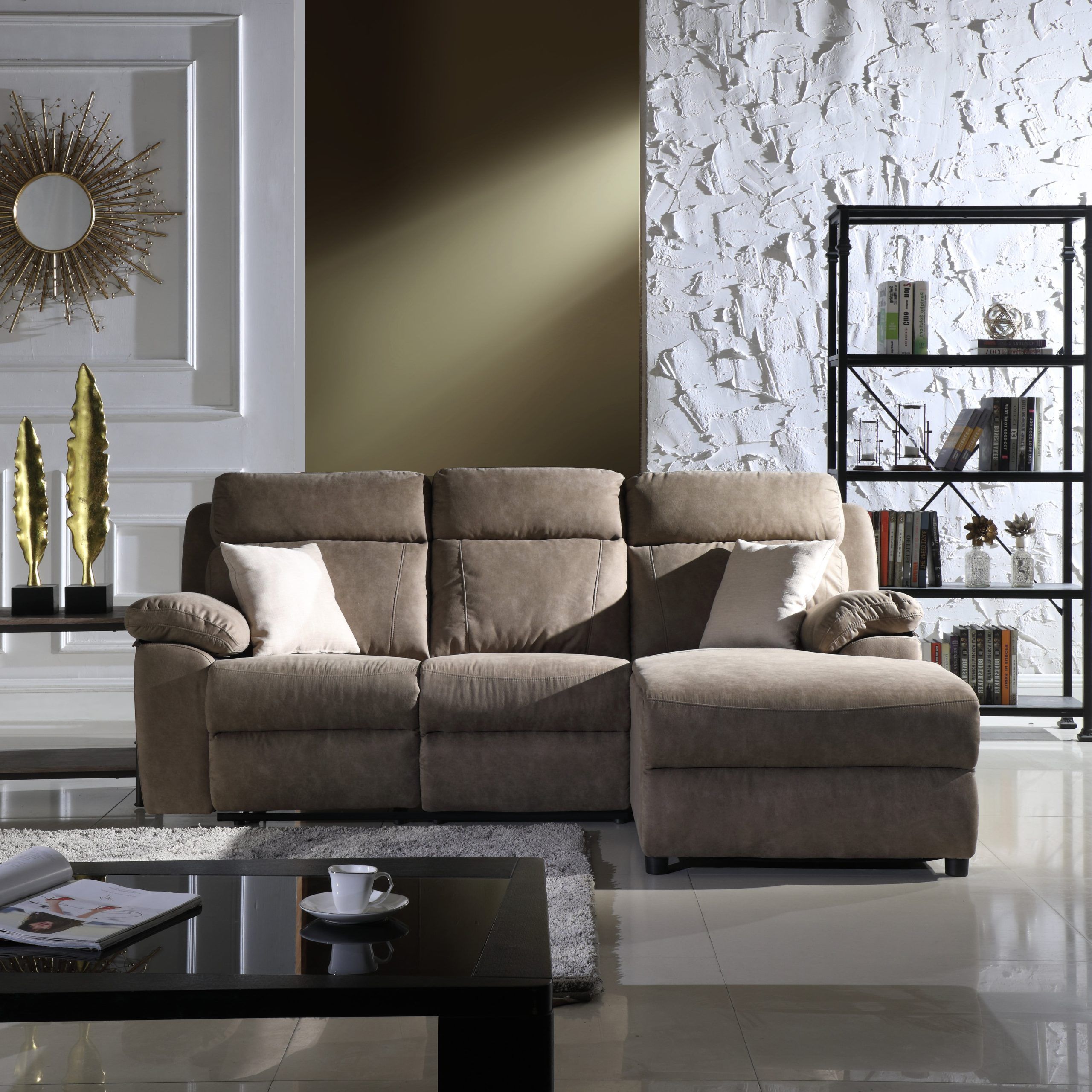 Classic Small Space Reclining Sectional Sofa, Beige – Walmart Regarding Small L Shaped Sectional Sofas In Beige (View 6 of 20)