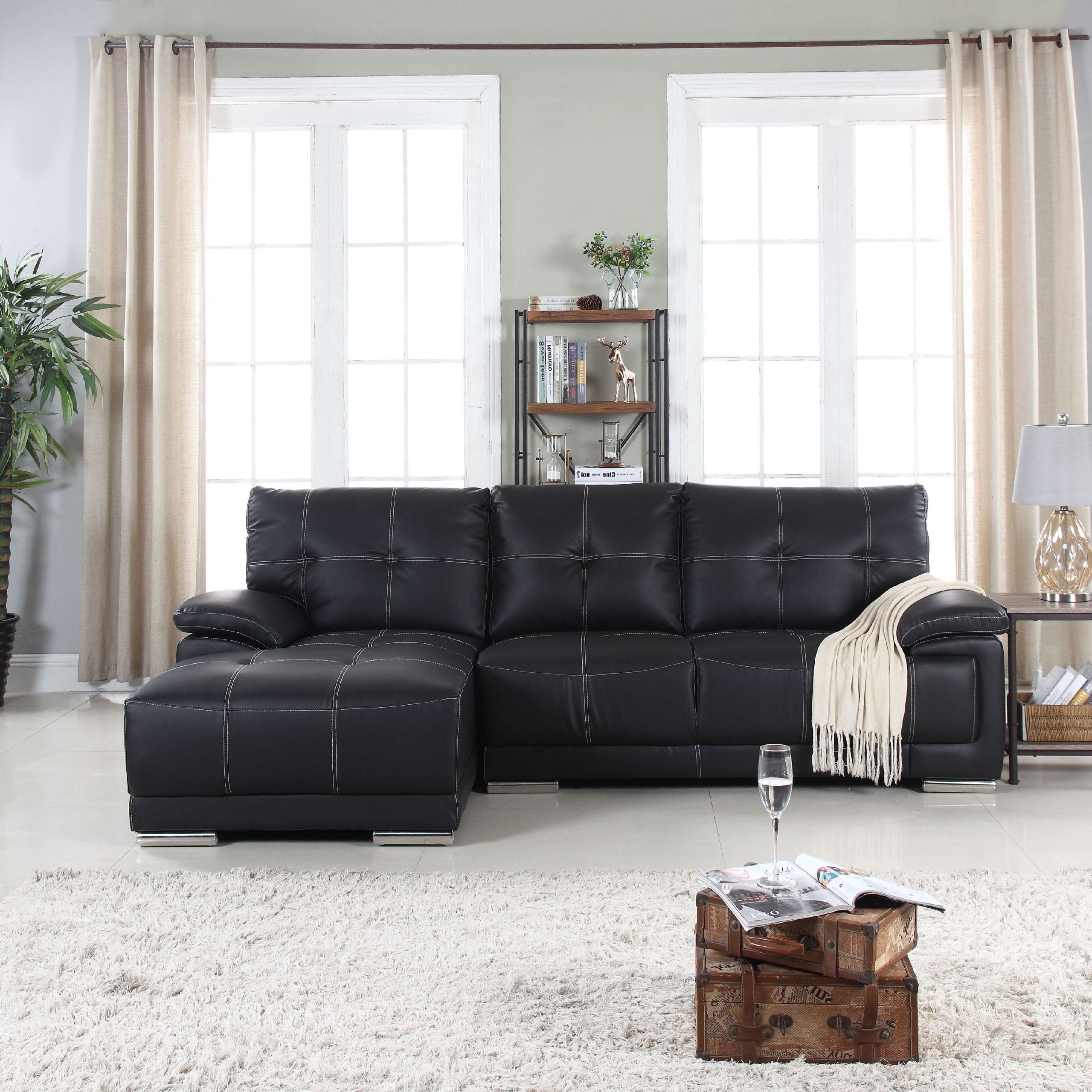 Classic Tufted Faux Leather Sectional Sofa – Walmart Throughout Faux Leather Sectional Sofa Sets (View 17 of 20)