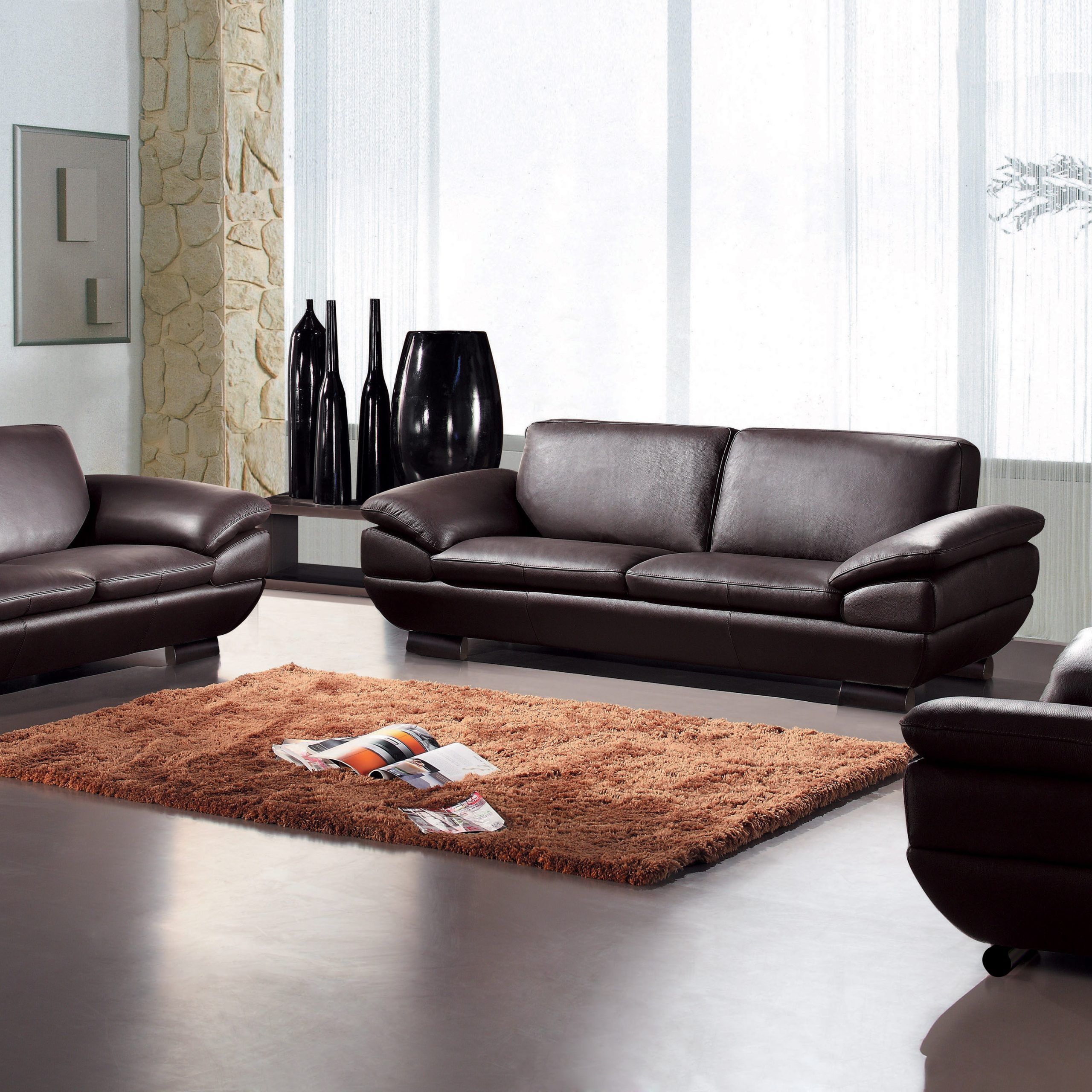 Contemporary Three Piece Sofa Set In Dark Brown Leather Atlanta Georgia With Regard To 3 Piece Leather Sectional Sofa Sets (View 18 of 20)