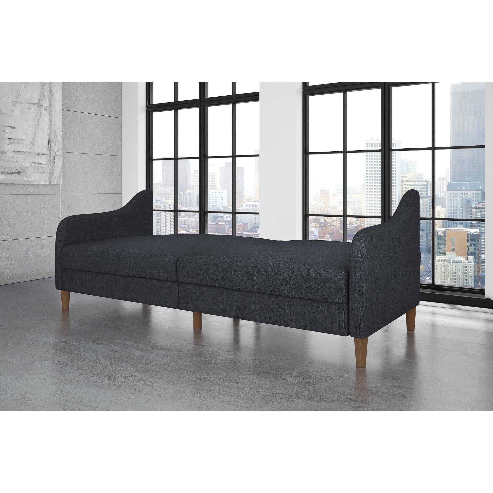 Convertible Jasper Coil Sofa Sleeper Futon Navy Linen Upholstery Couch With Navy Linen Coil Sofas (Gallery 1 of 20)