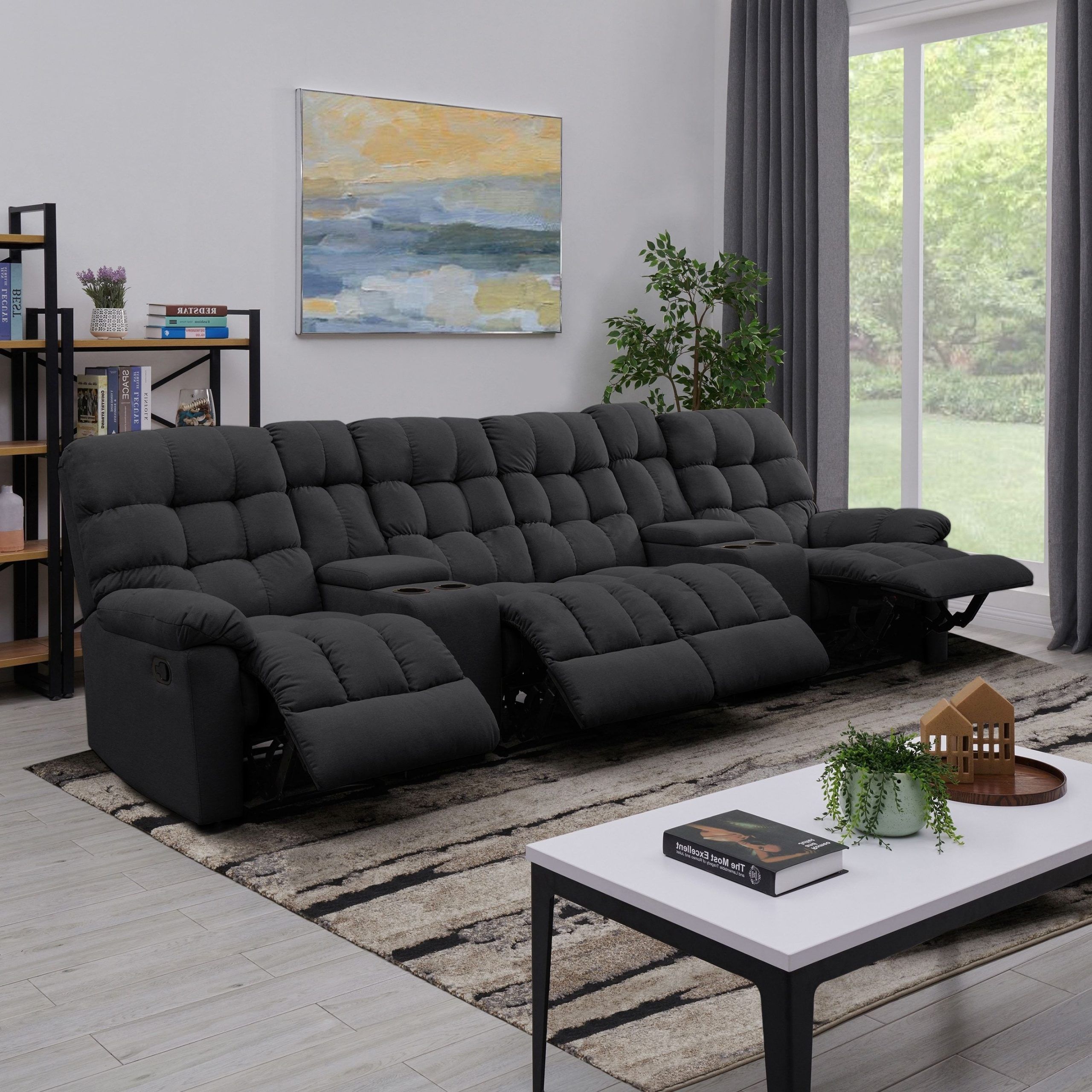 Copper Grove Gramsh Dark Grey Tufted Velvet 4 Seat Recliner Sofa With Within Modern Velvet Sofa Recliners With Storage (Gallery 1 of 20)
